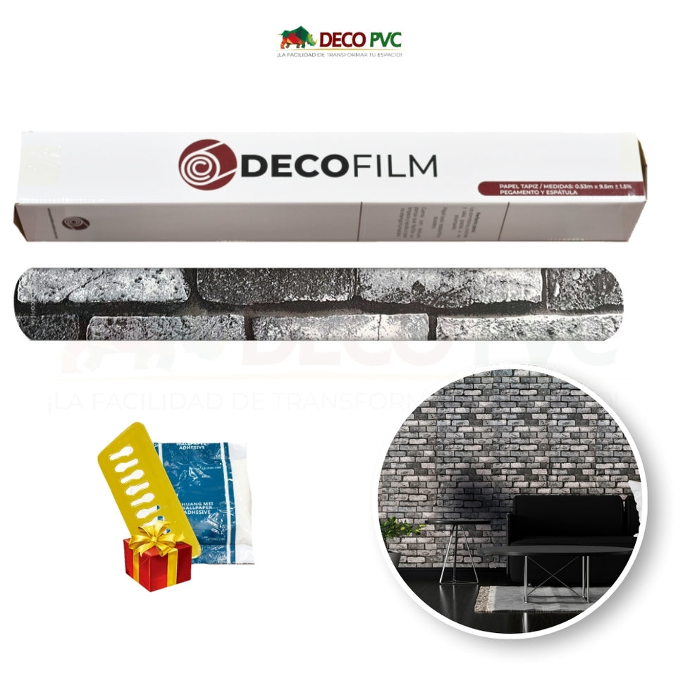 Papel Tapiz Ladrillo - DECOFILM® / 1 rollo / 0.53*9.5mLADRILLO NEGRO