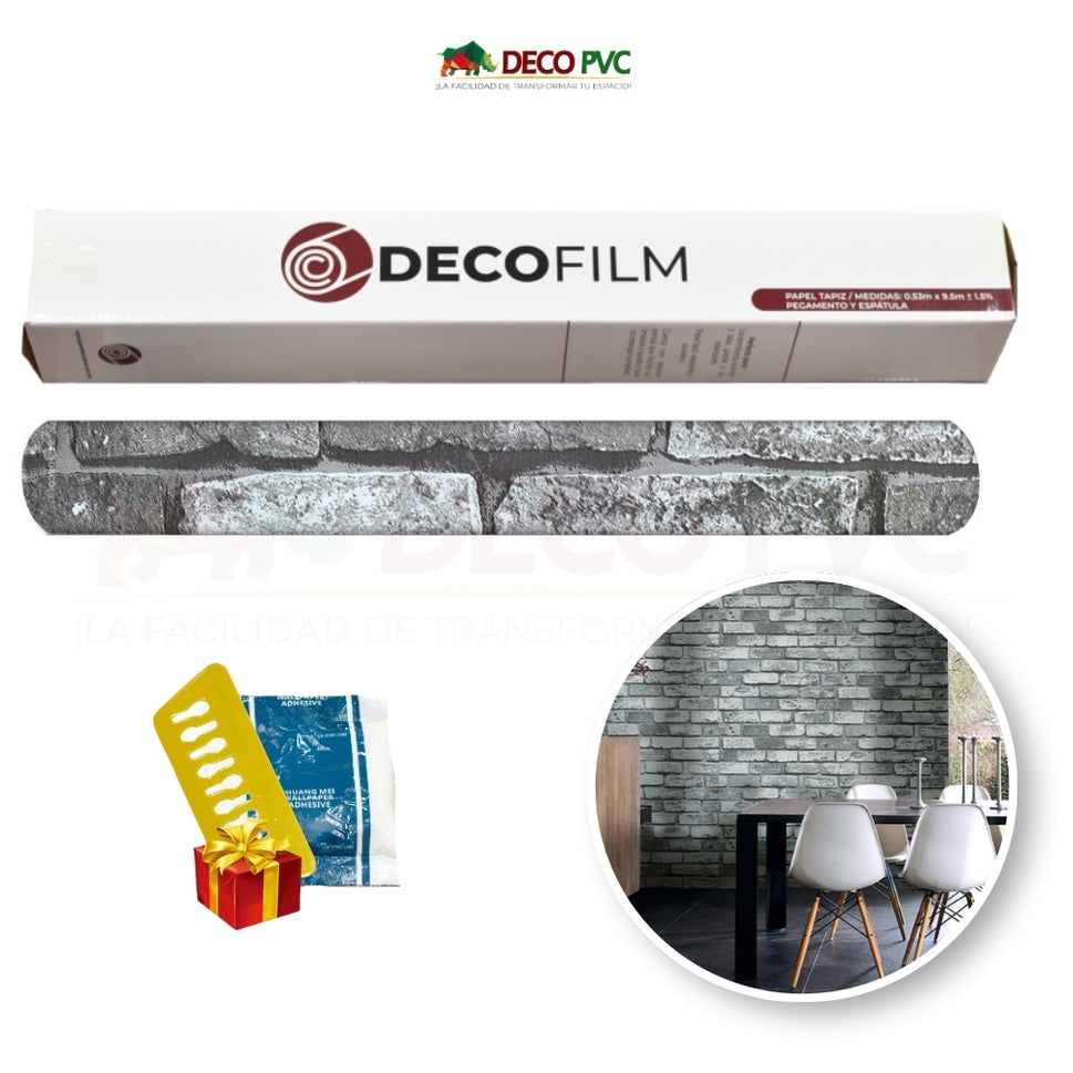 Papel Tapiz Ladrillo - DECOFILM® / 1 rollo / 0.53*9.5mLADRILLO GRIS AZULADO