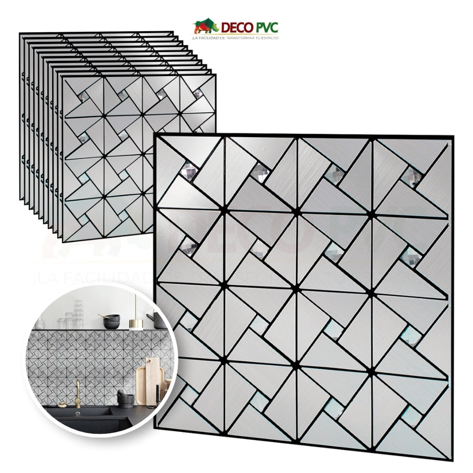 Mosaico Autoadherible Tipo Acero - DECOFILM® / 11pzas / 30*30cmMG002 Geométrico Acero