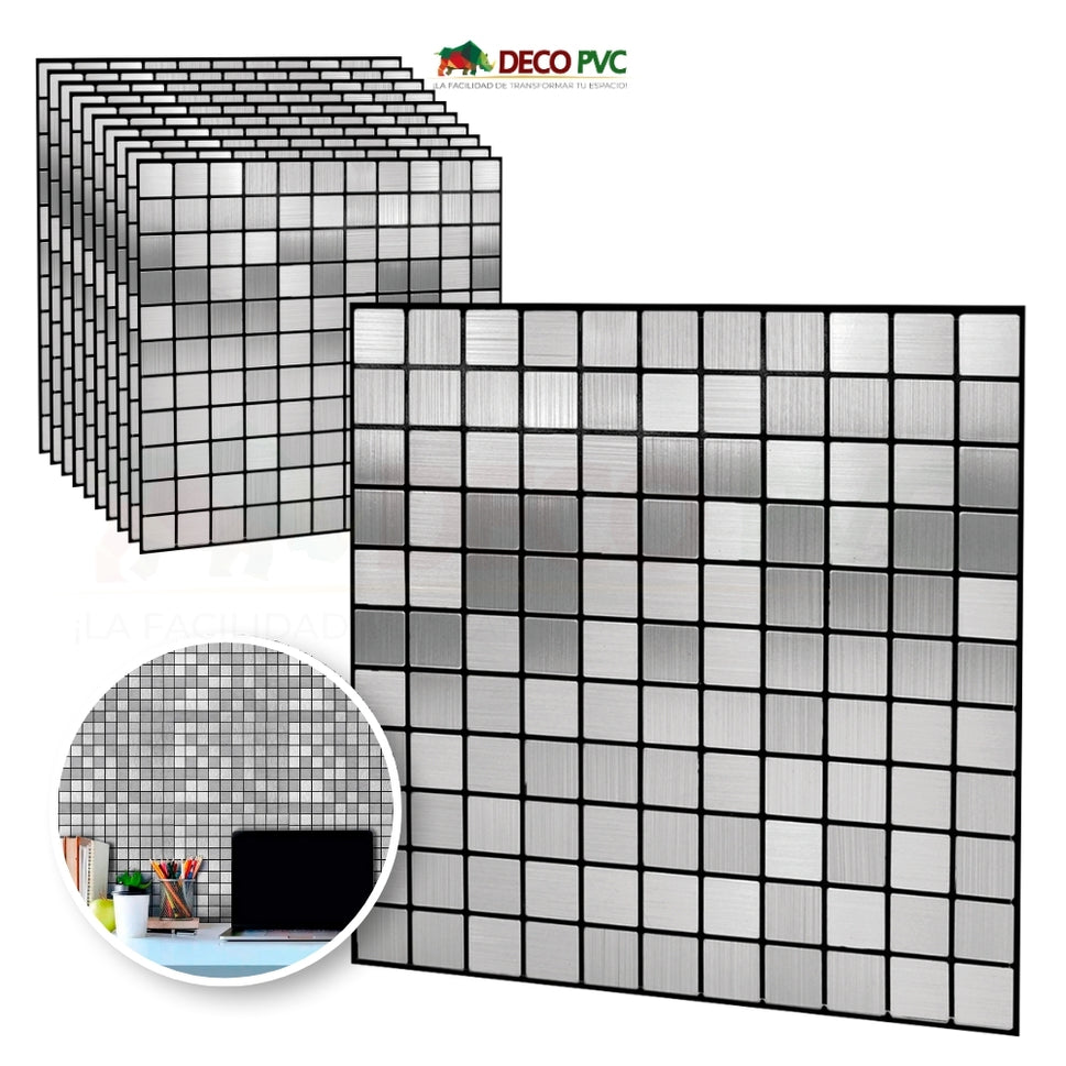 Mosaico Autoadherible Tipo Acero - DECOFILM® / 11pzas / 30*30cmMC002 Cuadrado Acero