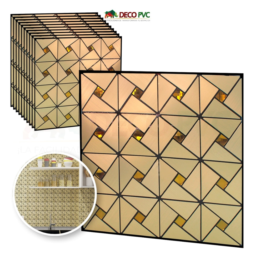 Mosaico Autoadherible Tipo Acero - DECOFILM® / 11pzas / 30*30cmMG001 Geométrico Ambar