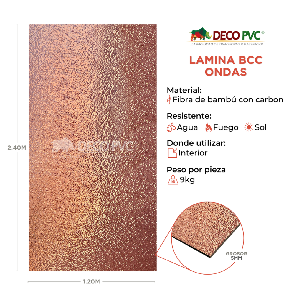 Lámina BCC Cobre Ondas (5mm) - A0602J