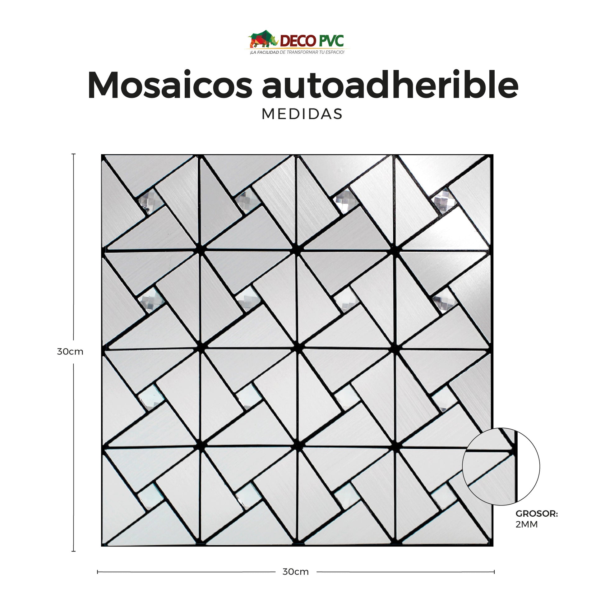 Mosaico Autoadherible Tipo Acero - DECOFILM® / 11pzas / 30*30cm