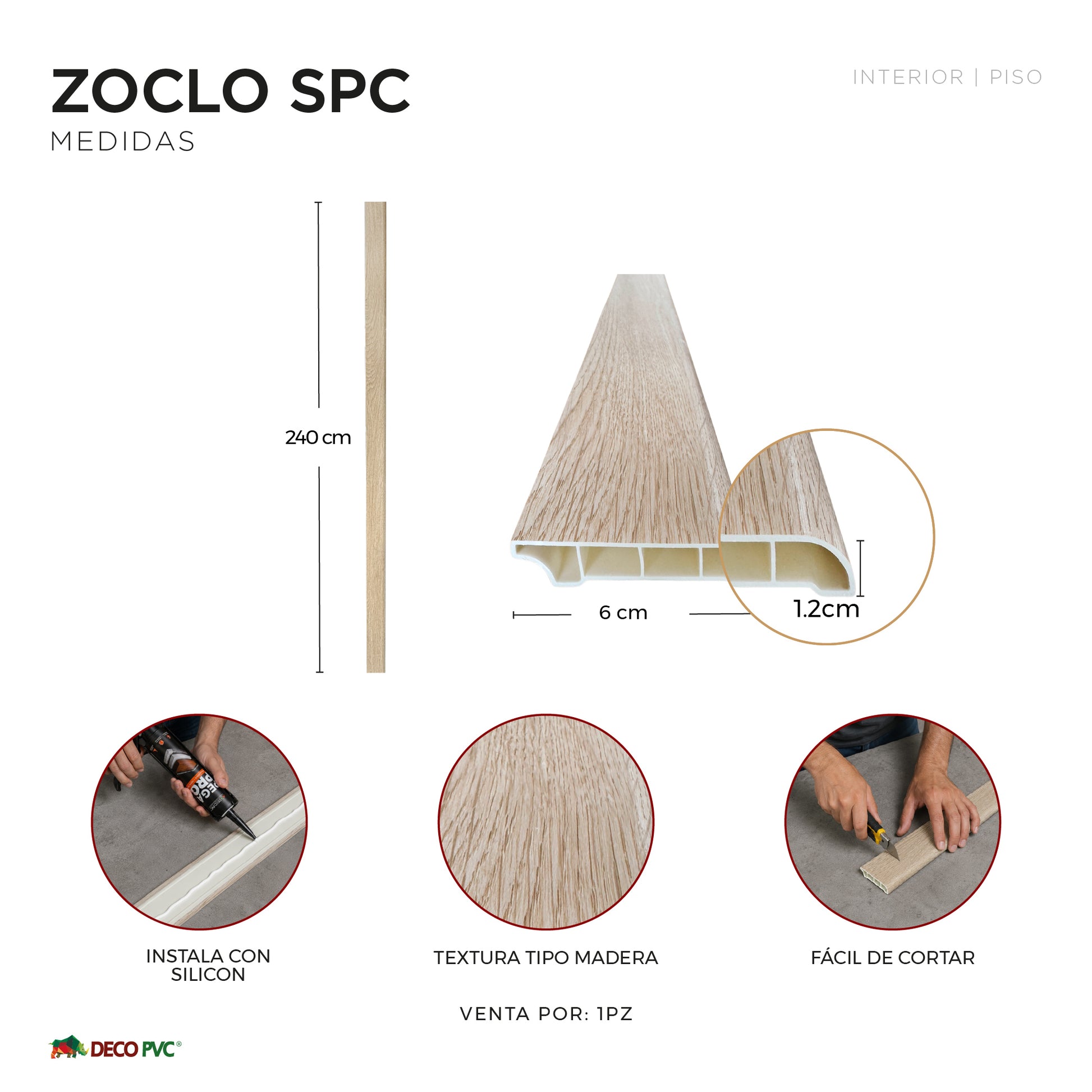 Zoclo SPC Tipo Madera / 1pz / 6*240cm