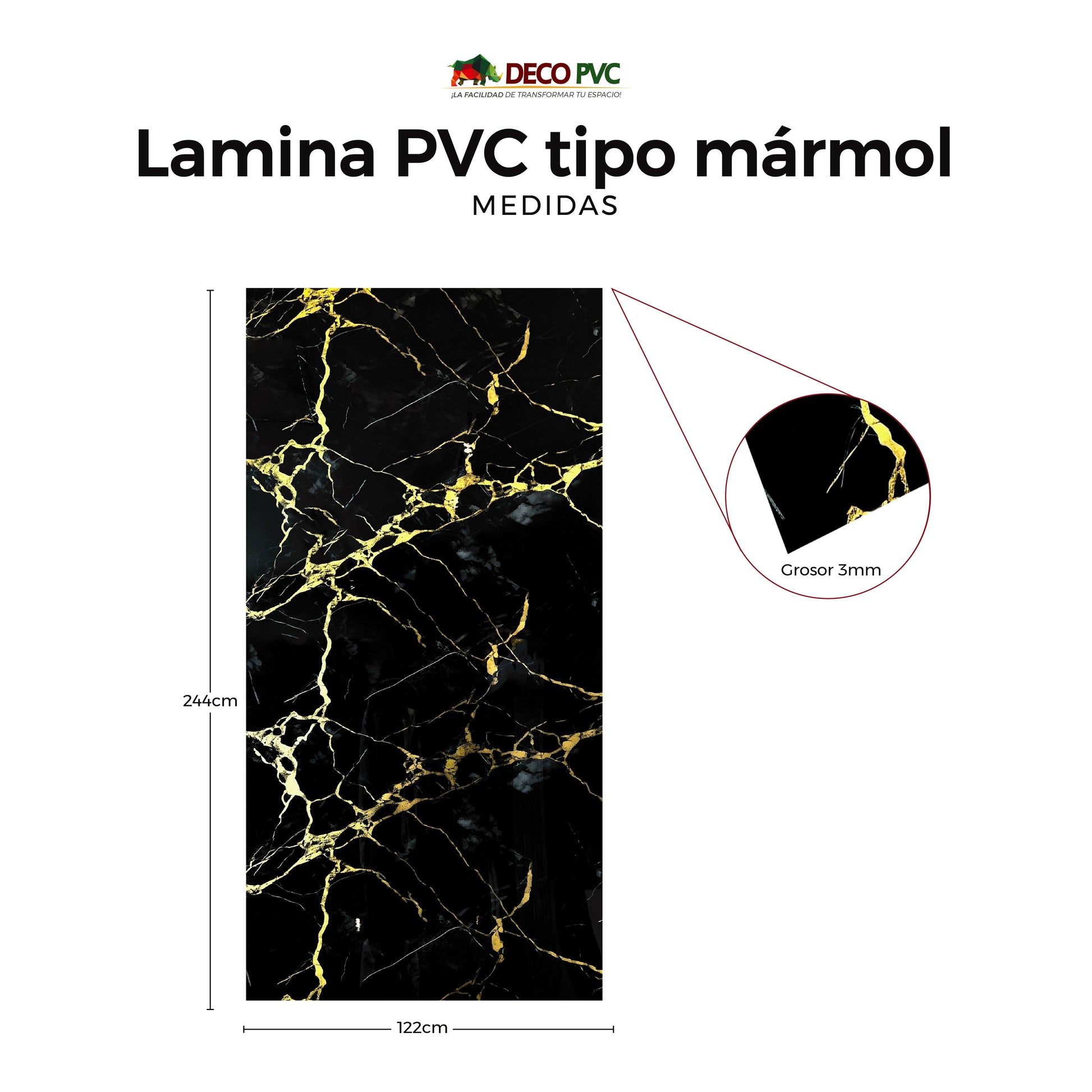 Pack 2 - Lámina Decorativa PVC - Oro Negra Mármol (3mm) / 1.22*2.44m