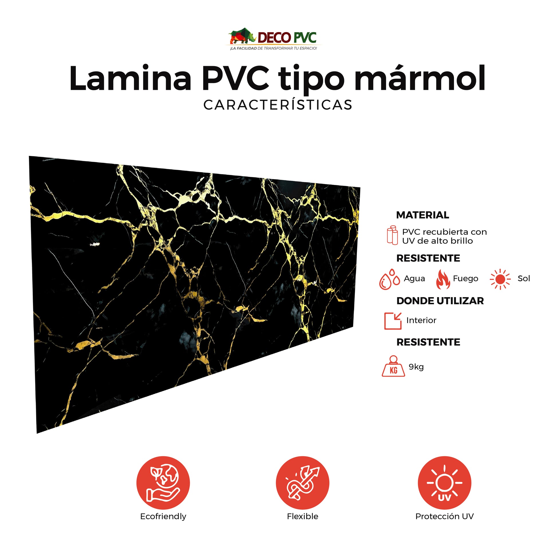 Pack 2 - Lámina Decorativa PVC - Oro Negra Mármol (3mm) / 1.22*2.44m