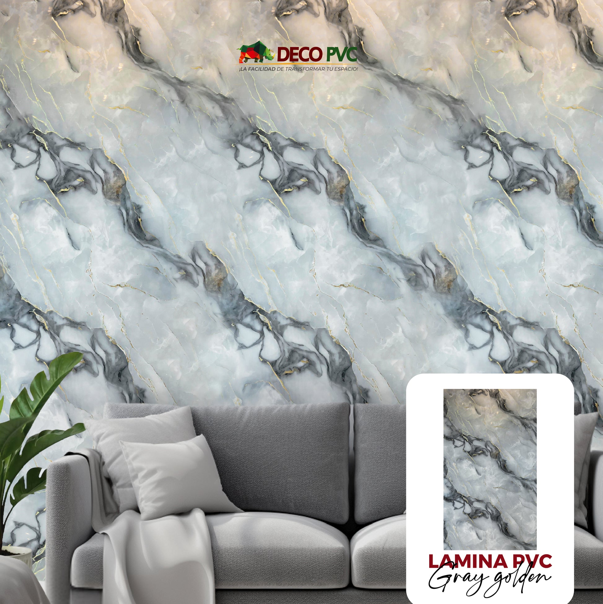 Pack 2 - Lámina Decorativa PVC - Oro Gris Mármol (3mm) / 1.22*2.44m