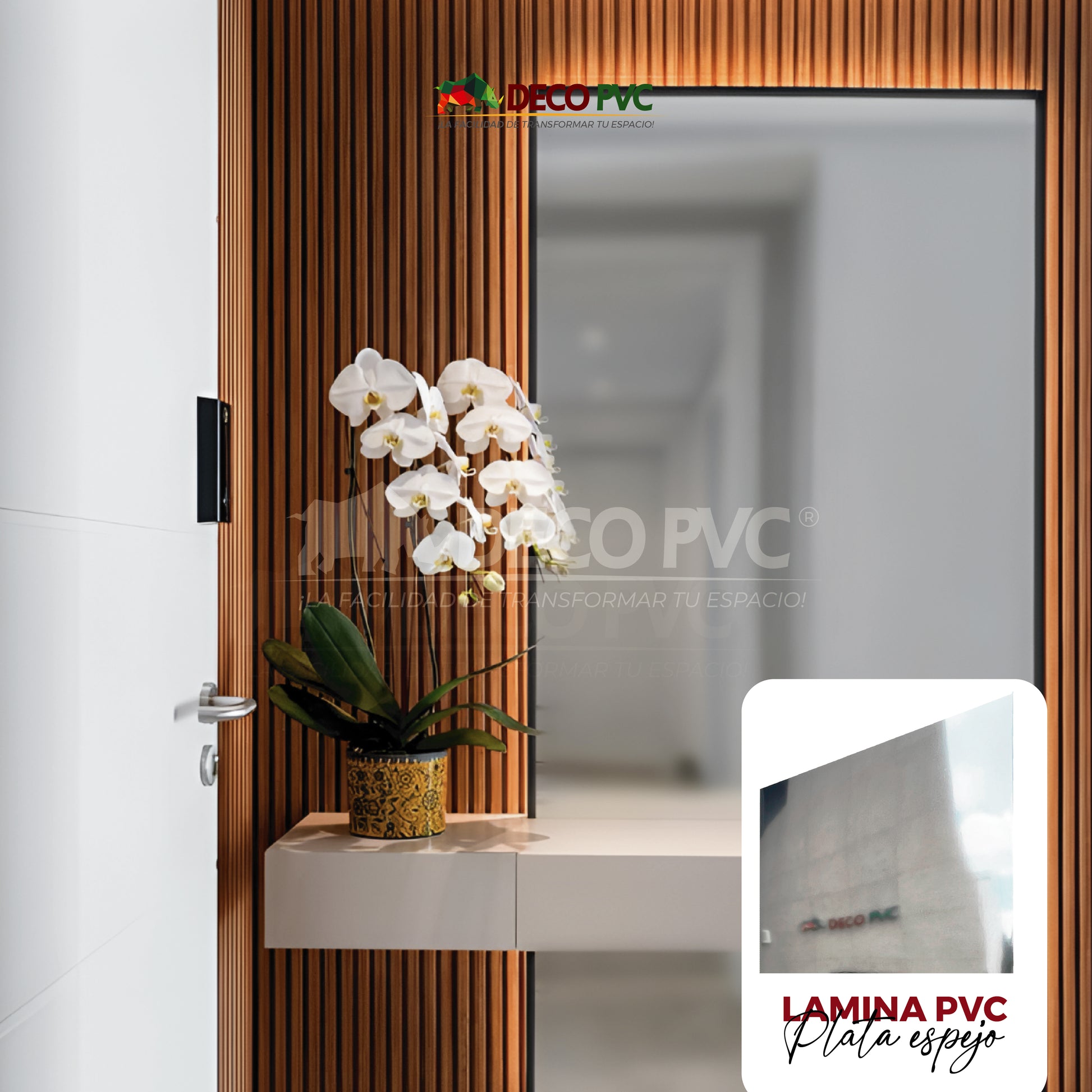 Pack 2 - Lámina Decorativa PVC - Plata Espejo (3mm) / 1.22*2.44m