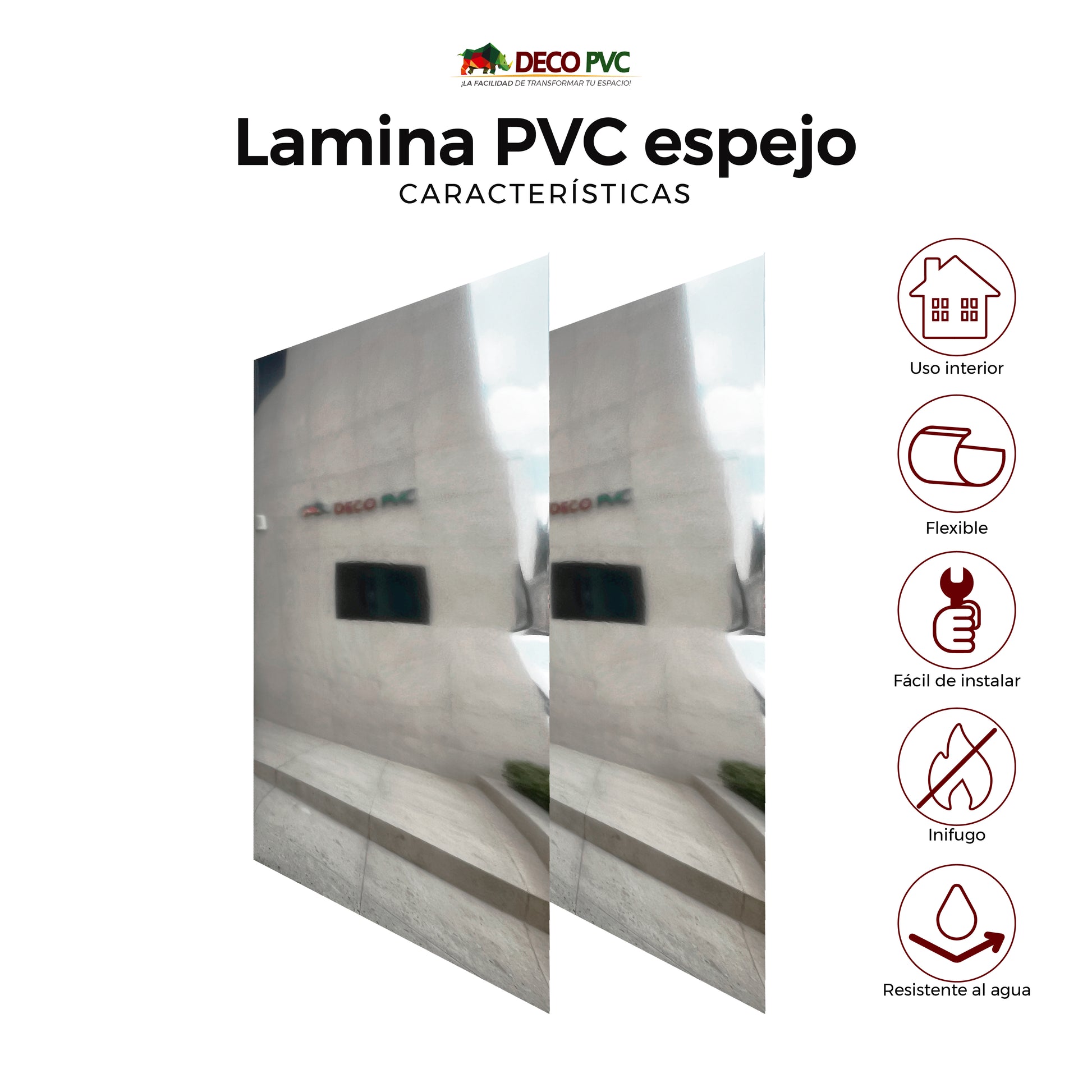 Pack 2 - Lámina Decorativa PVC - Plata Espejo (3mm) / 1.22*2.44m