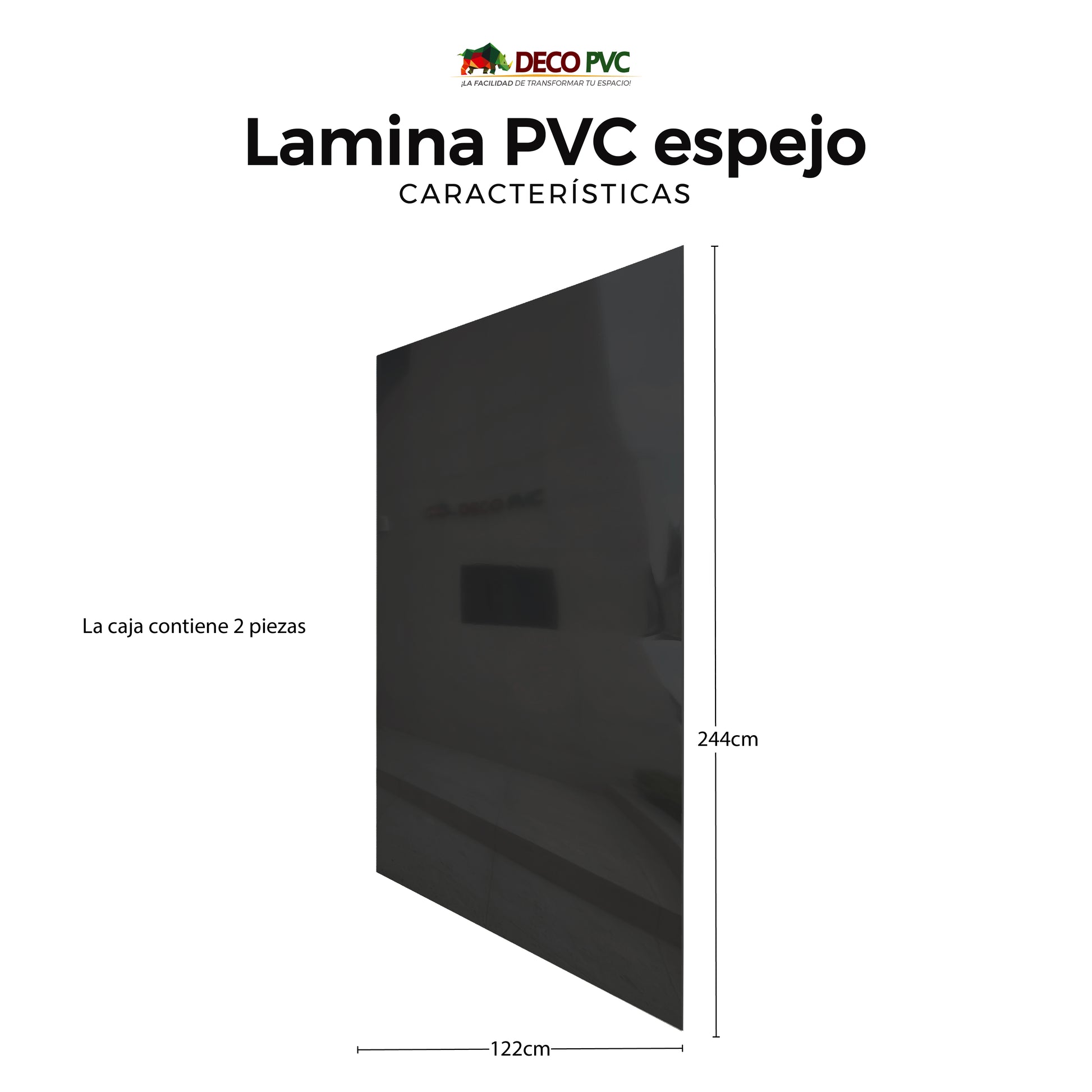 Pack 2 - Lámina Decorativa PVC - Plata Espejo (3mm) / 1.22*2.44m