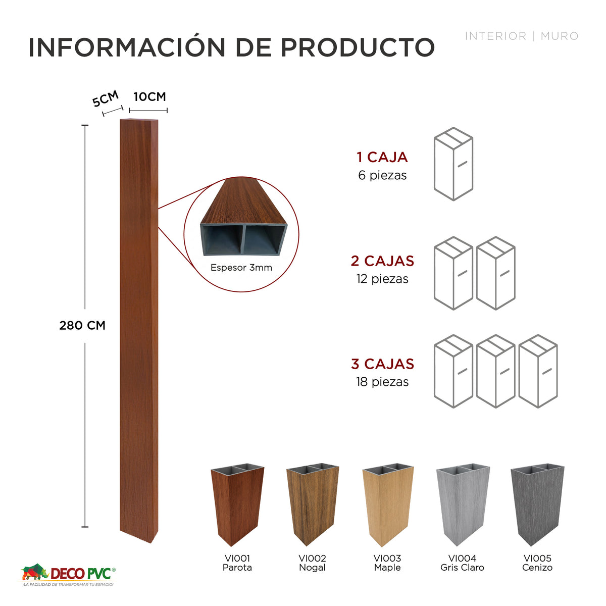 Viga para Interior WPC / 6pzas / 5*10*280cm