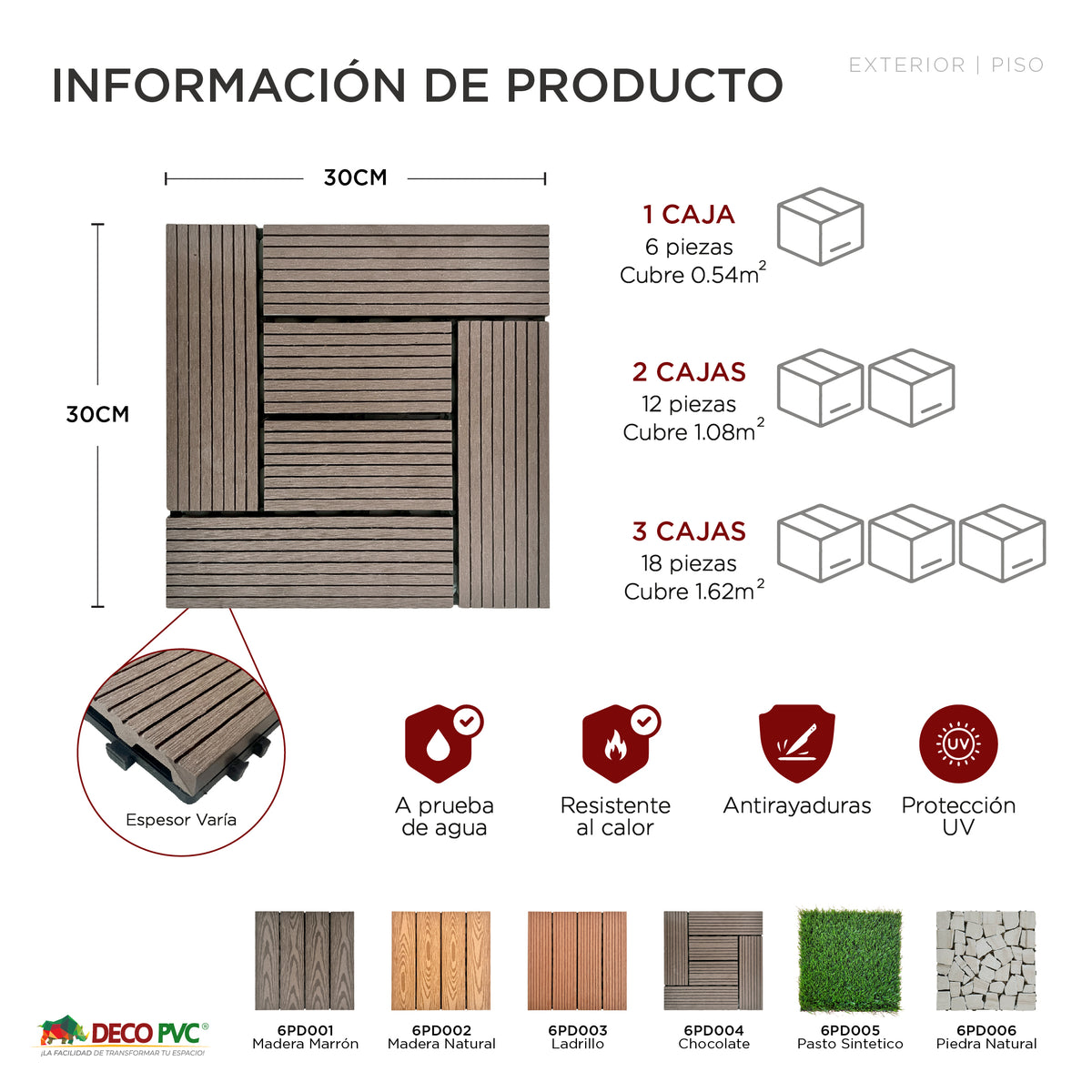Deck piso para jardín / 6pzas /30*30