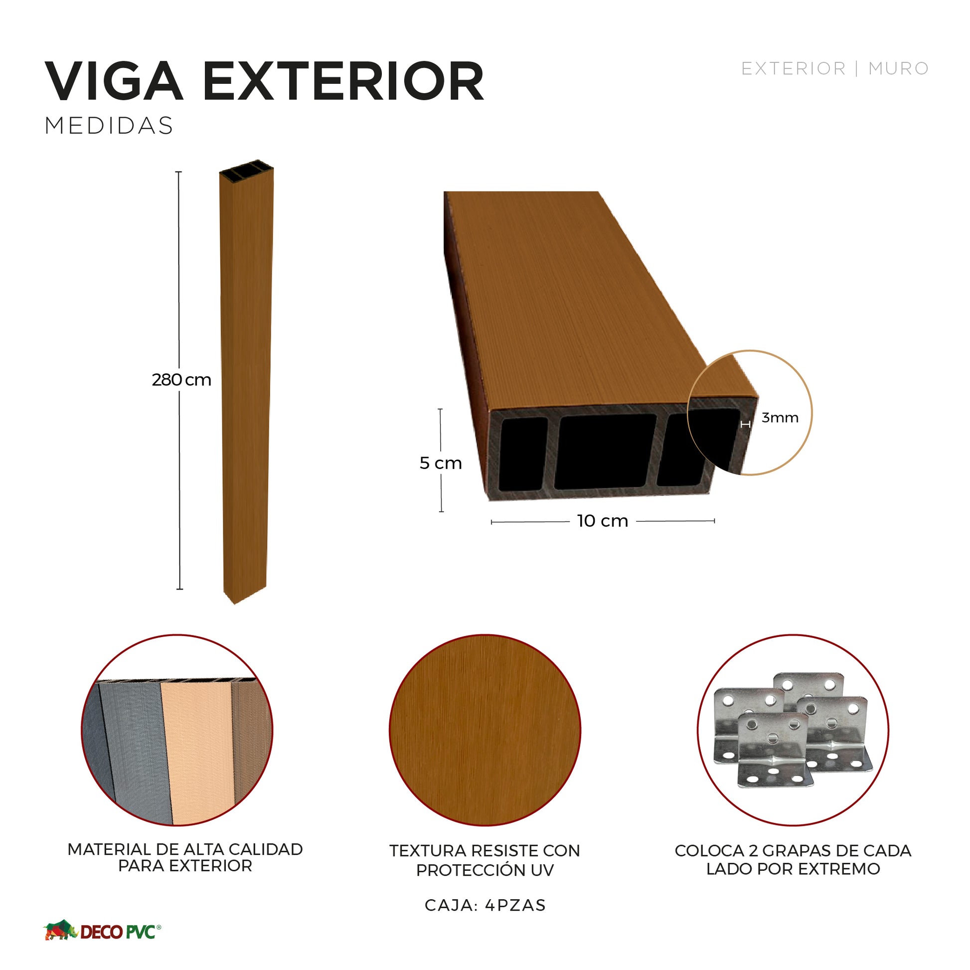 Viga para Exterior WPC / 4pzas / 5*10*280cm