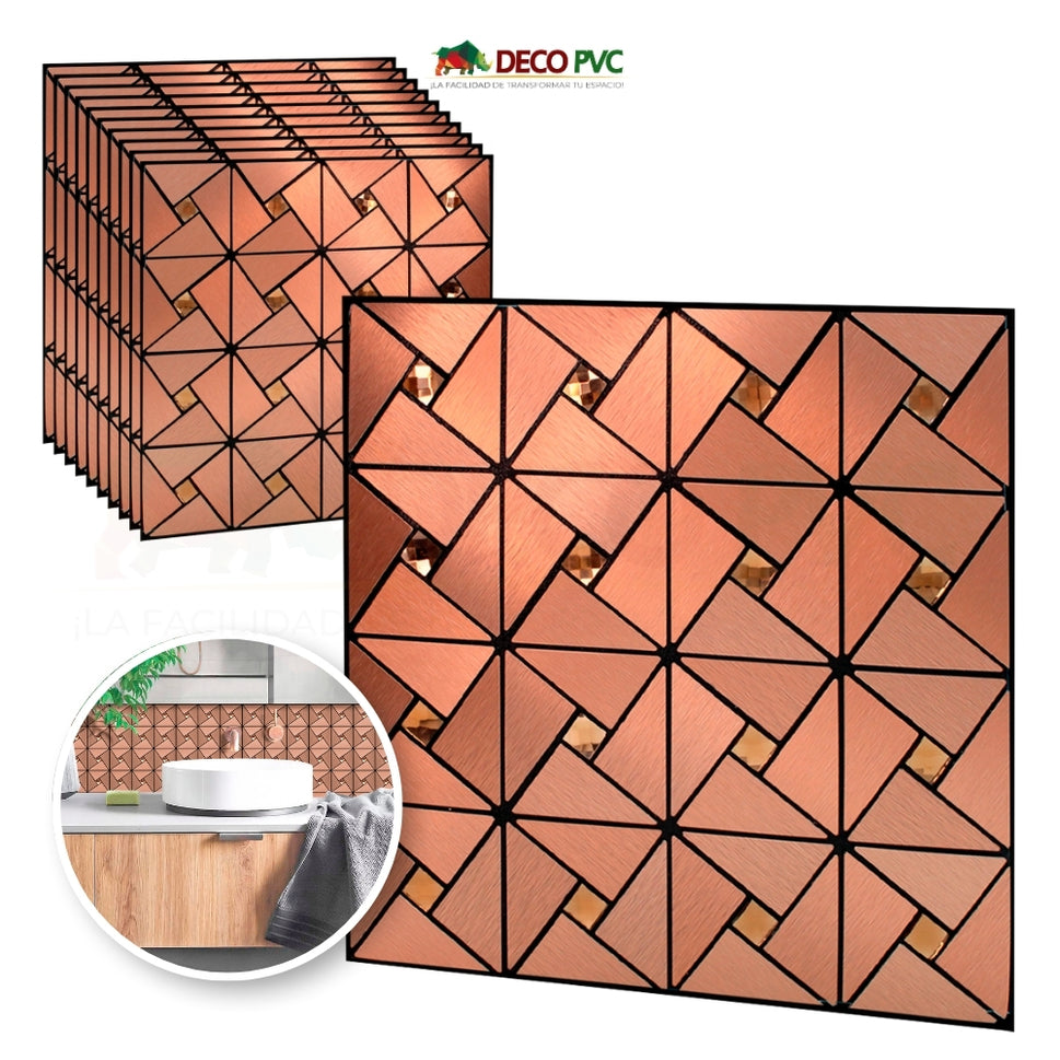 Mosaico Autoadherible Tipo Acero - DECOFILM® / 11pzas / 30*30cmMG003 Geométrico Cobre