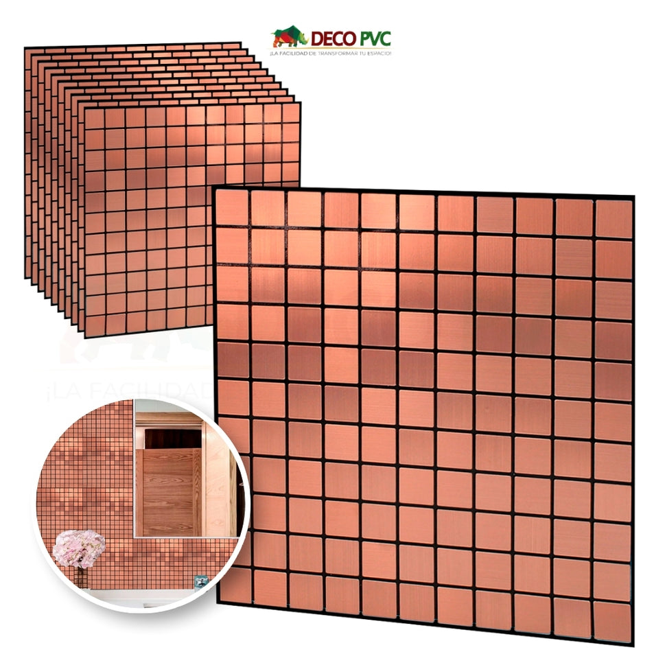 Mosaico Autoadherible Tipo Acero - DECOFILM® / 11pzas / 30*30cmMC003 Cuadrado Cobre