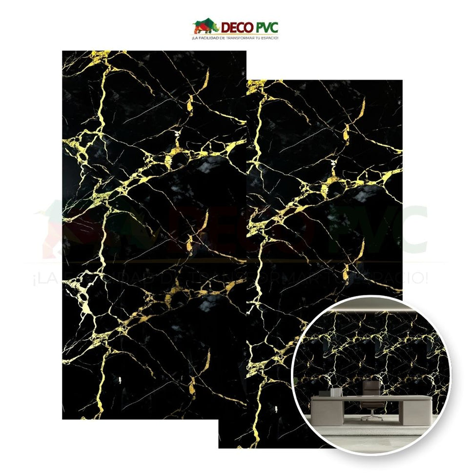 Pack 2 - Lámina Decorativa PVC - Oro Negra Mármol (3mm) / 1.22*2.44m