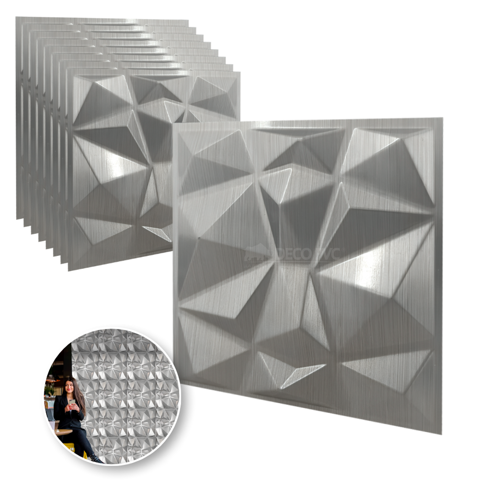 PANEL 3D -Cuarzo S050 / 10pzas / 50*50cmMETÁLICO PLATINO