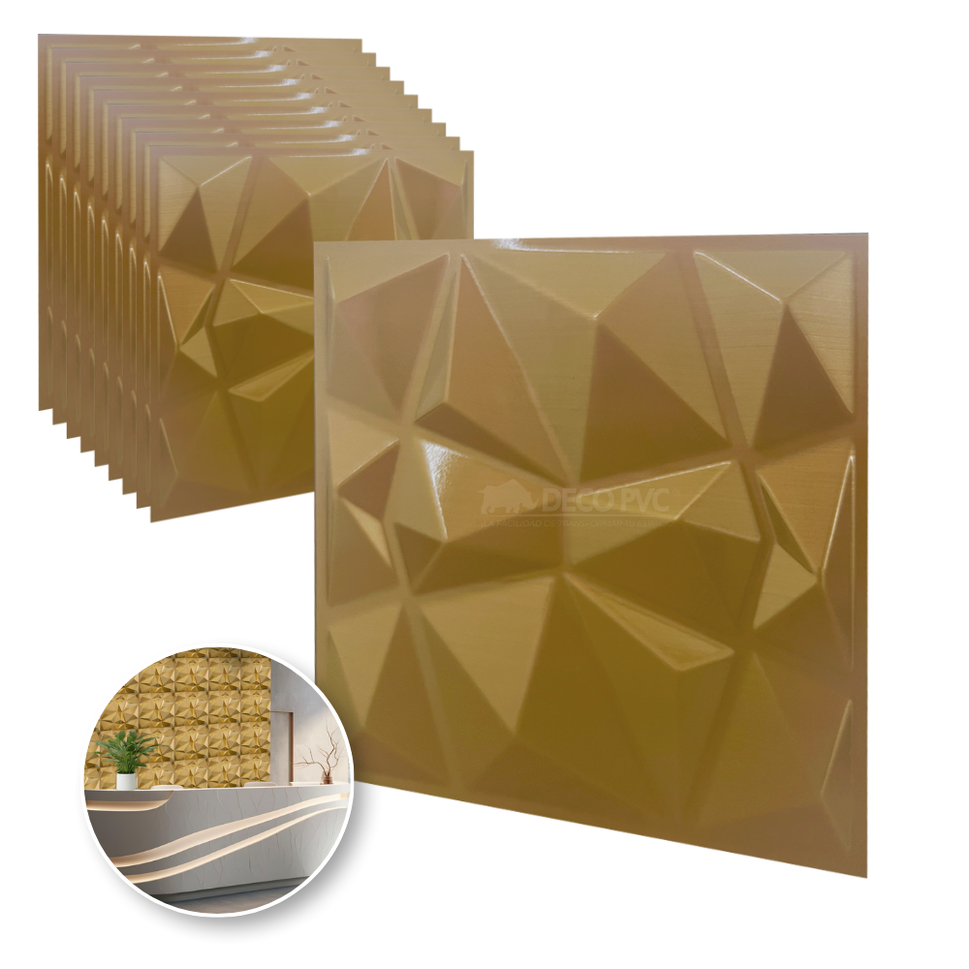 PANEL 3D -Cuarzo S050 / 10pzas / 50*50cmMETÁLICO ORO