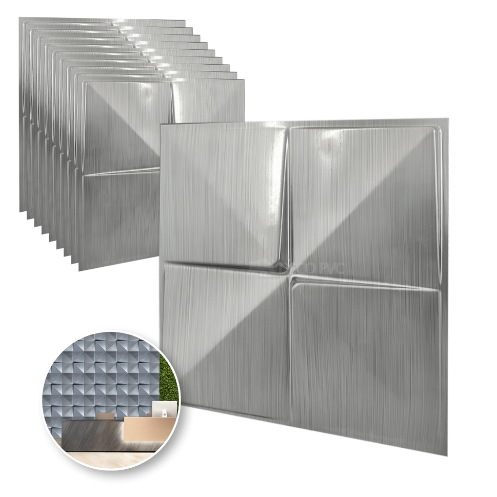 PANEL 3D -Cuadros S040 / 10pzas / 50*50cmMETÁLICO PLATINO