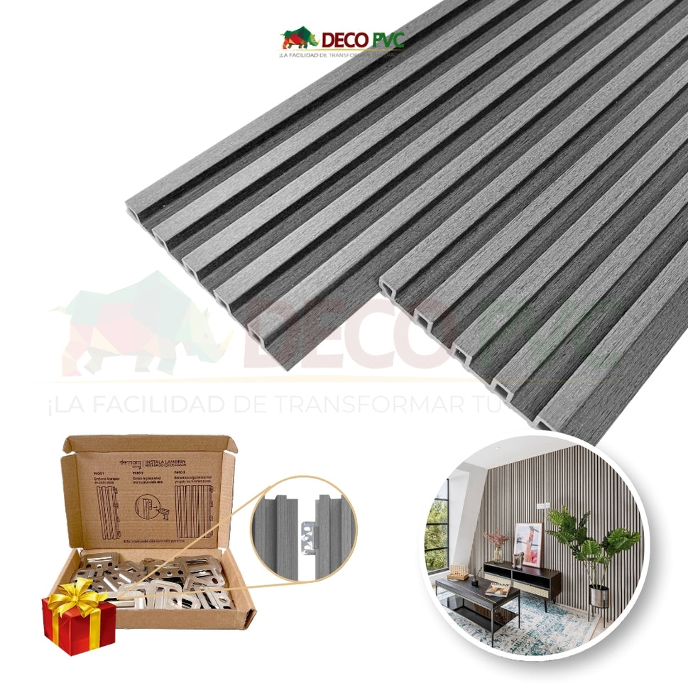 Decoslat Lambrin Plus / 10pzas / 1m*17cmLB002 Madera Roble Gris