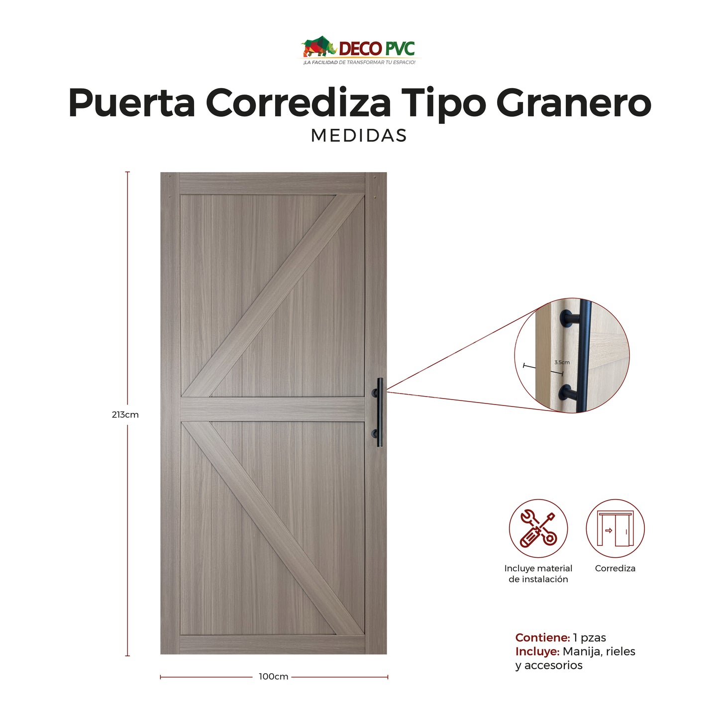 Puerta corrediza tipo granero de MDF con Riel de Acero - Modelo H