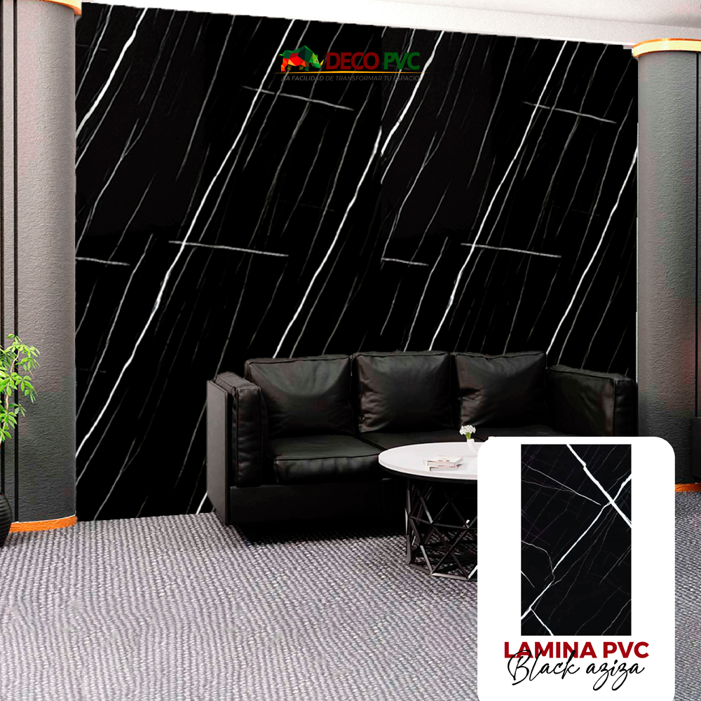Lámina Decorativa PVC - Black Aziza Mármol (3mm) / 1.22*2.44m