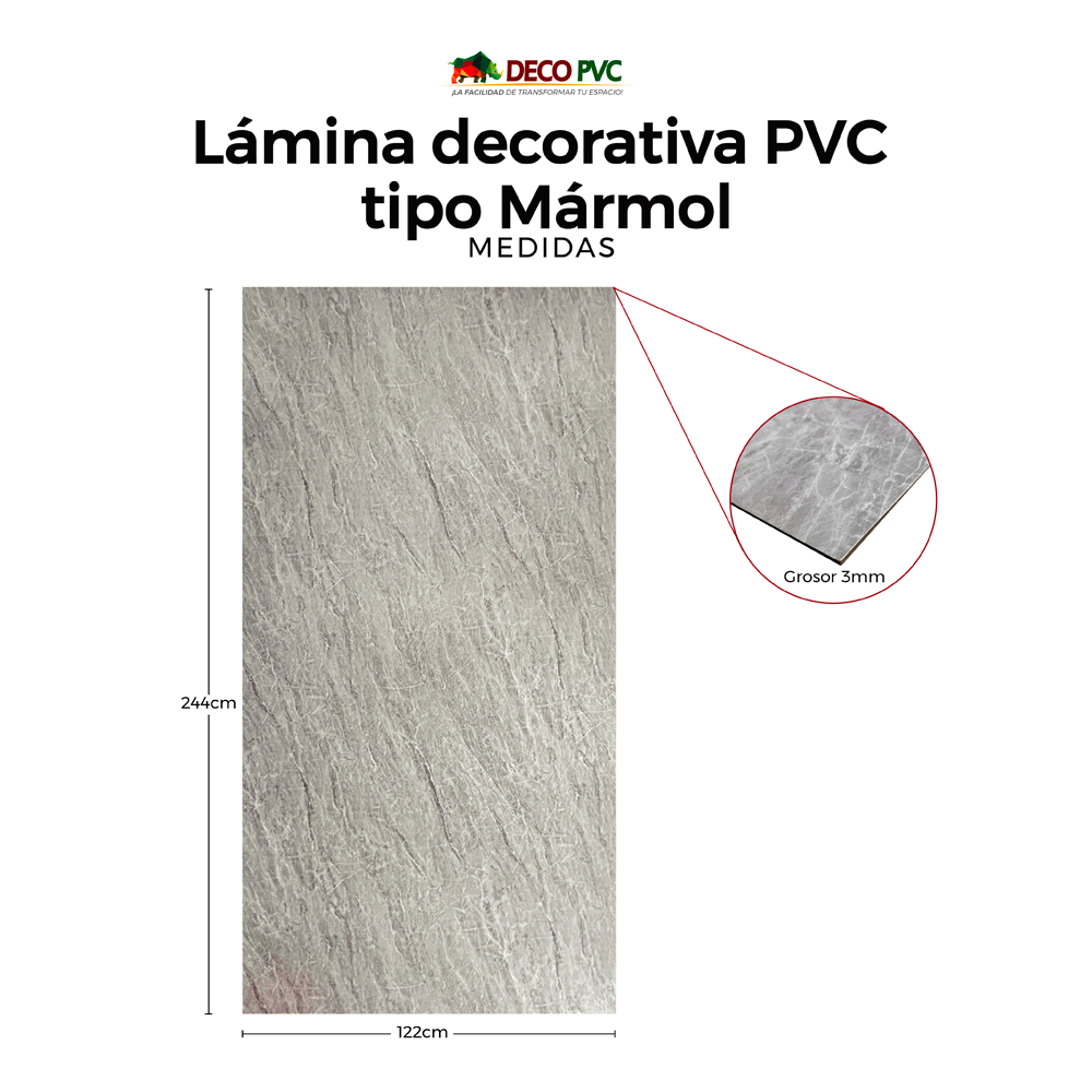 Lámina Decorativa PVC - Black Aziza Mármol (3mm) / 1.22*2.44m