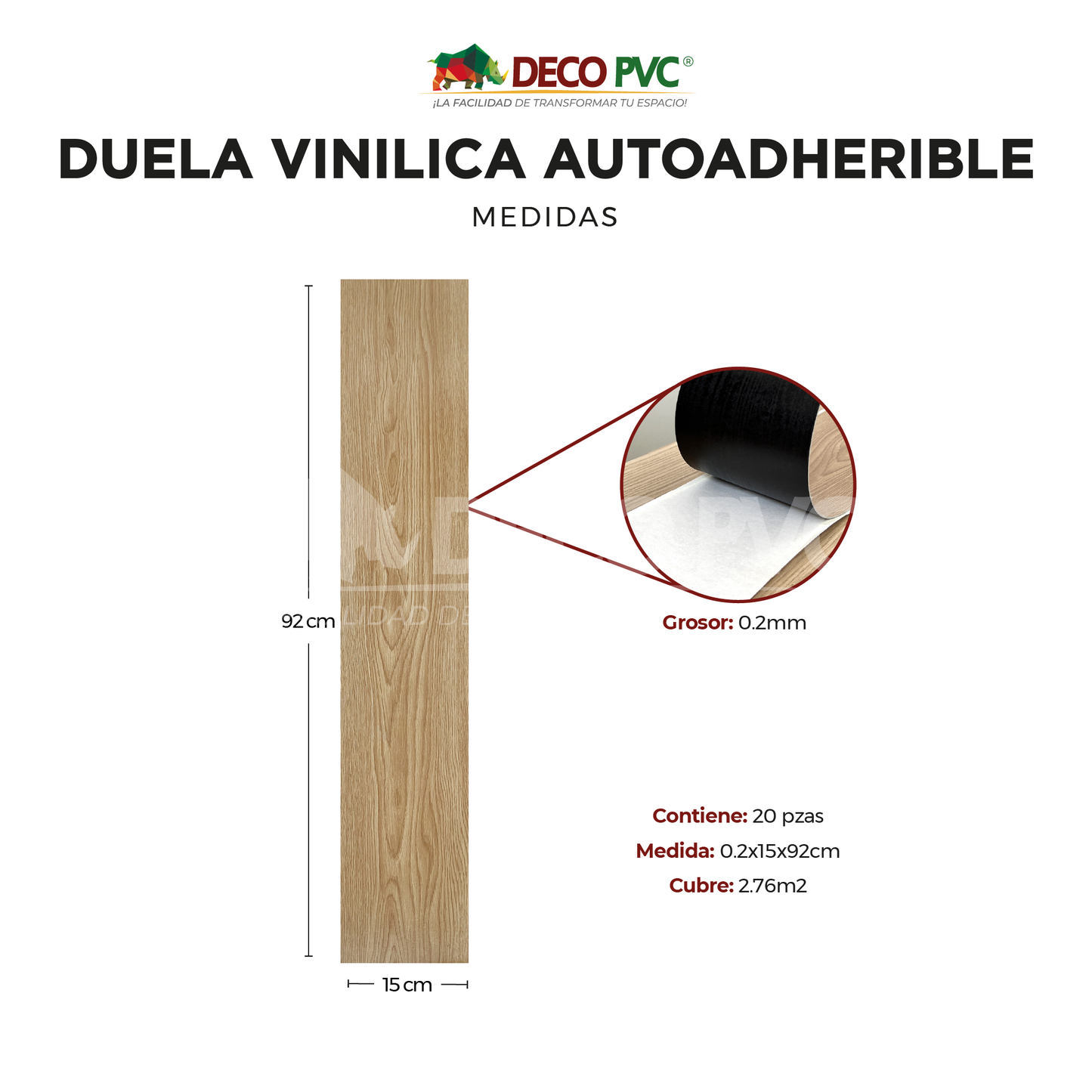 Duela Vinilica Autoadherible / 20pzas / 15*92cm