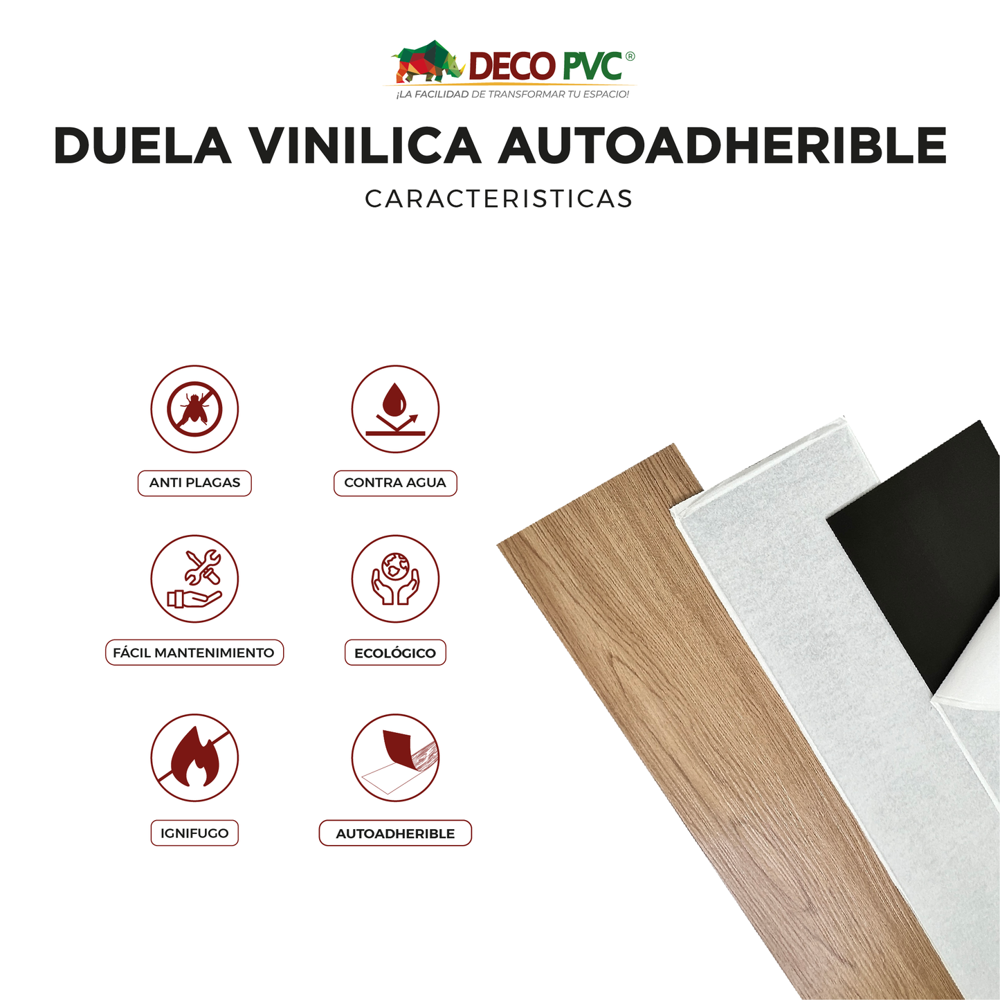 Duela Vinilica Autoadherible / 20pzas / 15*92cm