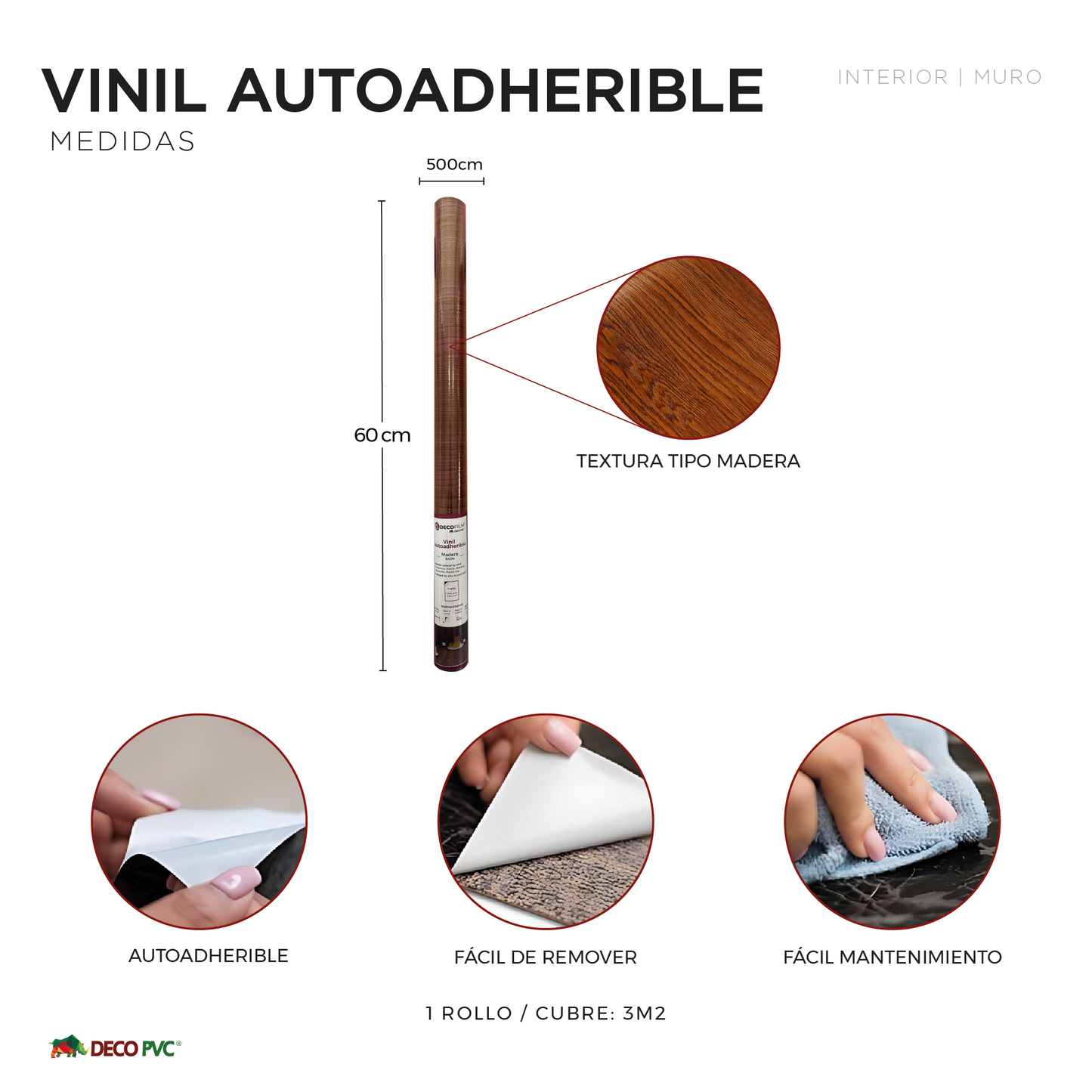 Vinil Autoadherible Madera en rollo (0.60x5m) - DECOFILM®