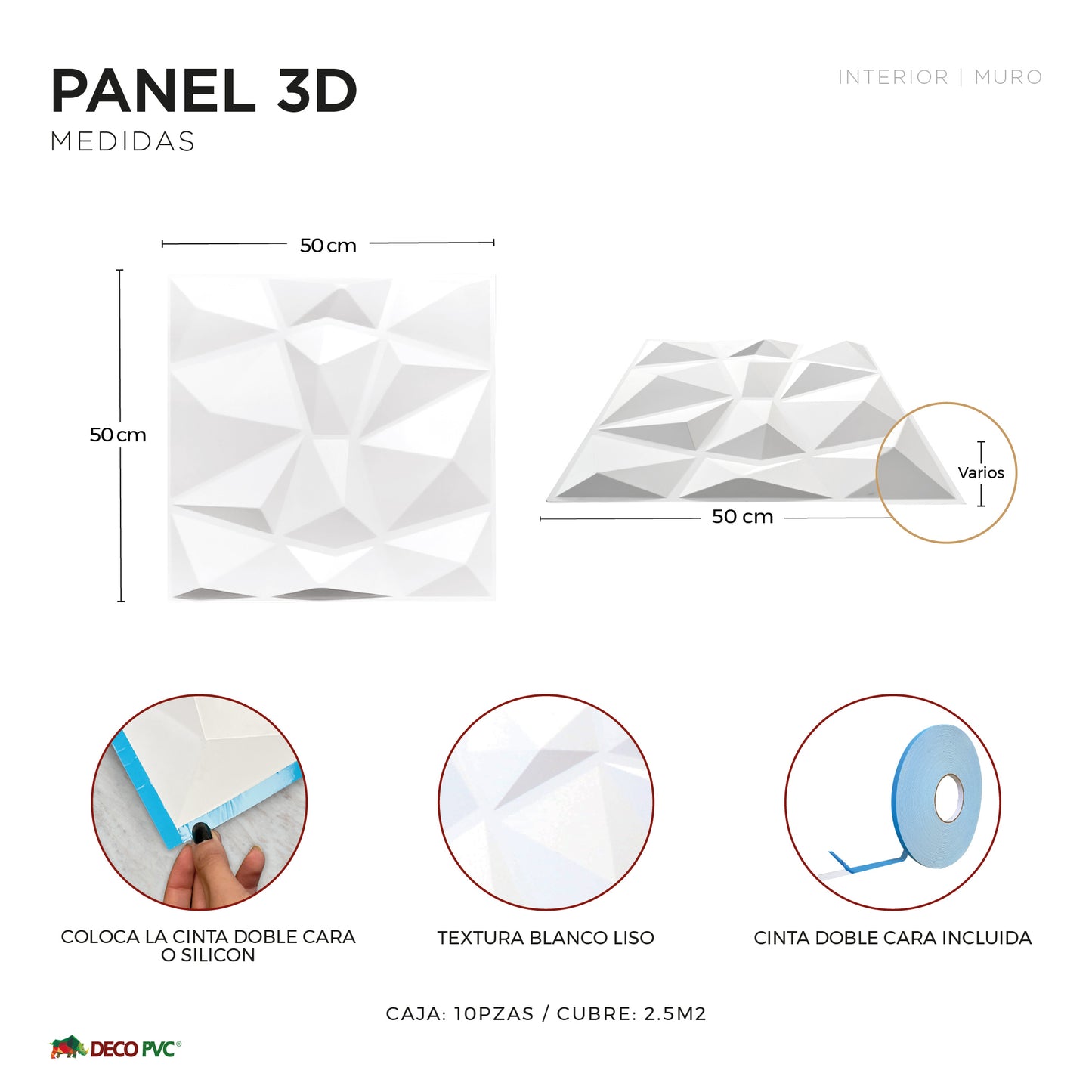 PANEL 3D - TRÉBOL S008 / 10pzas / 50*50cm