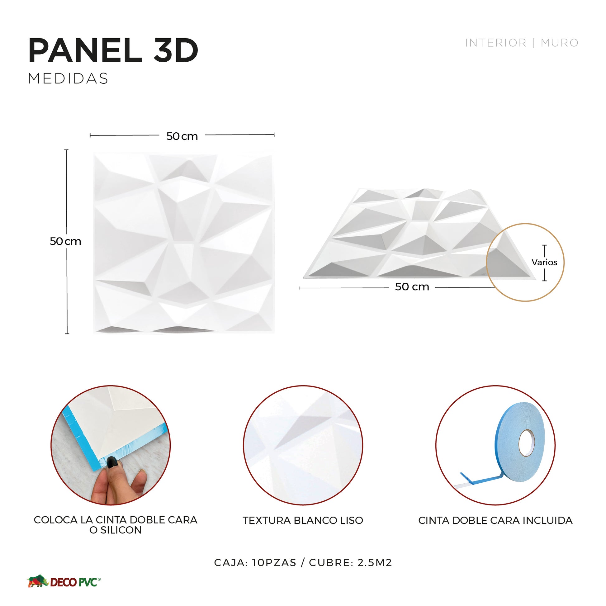 PANEL 3D -Cuarzo S050 / 10pzas / 50*50cm