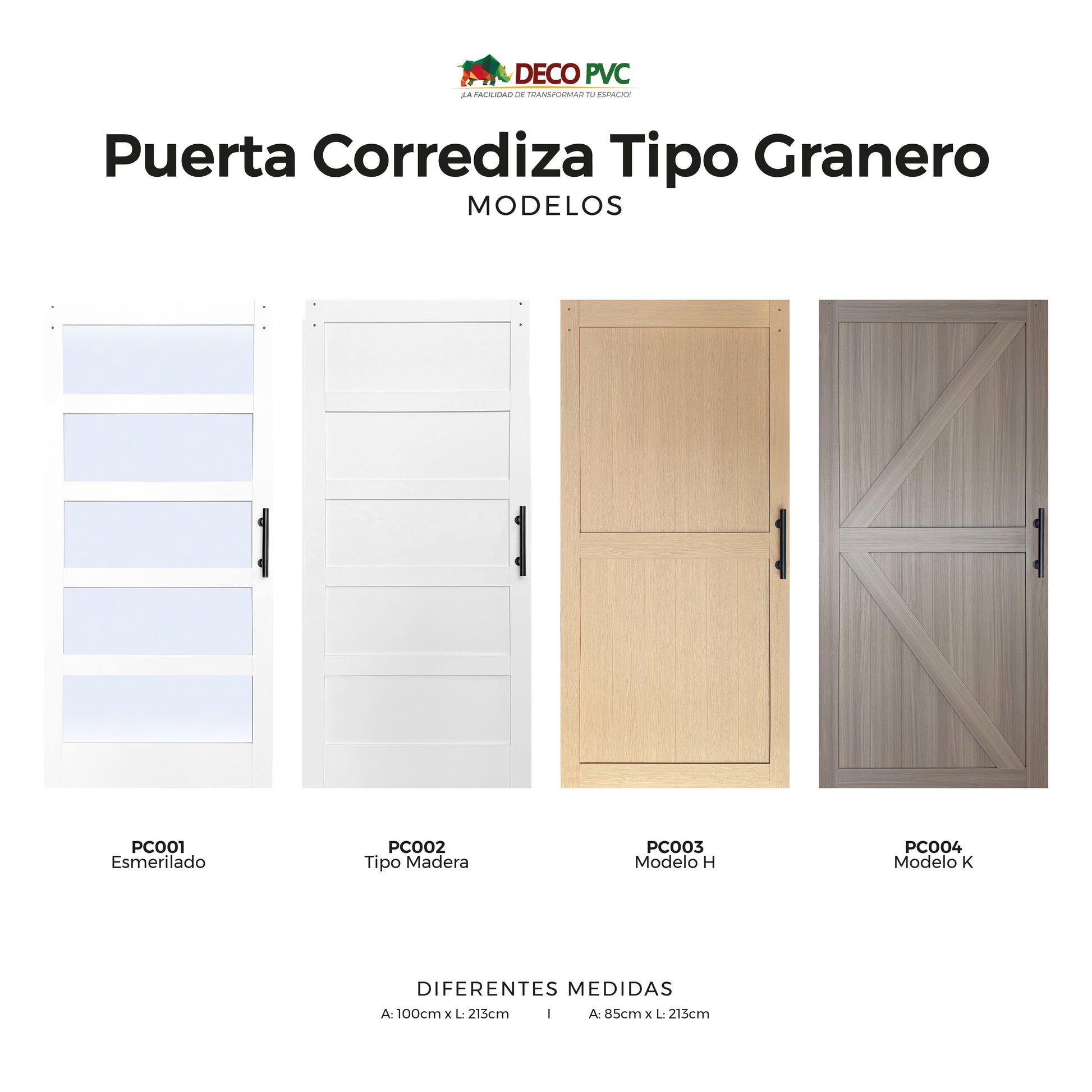 Puerta corrediza tipo granero de MDF con Riel de Acero - Tipo Madera