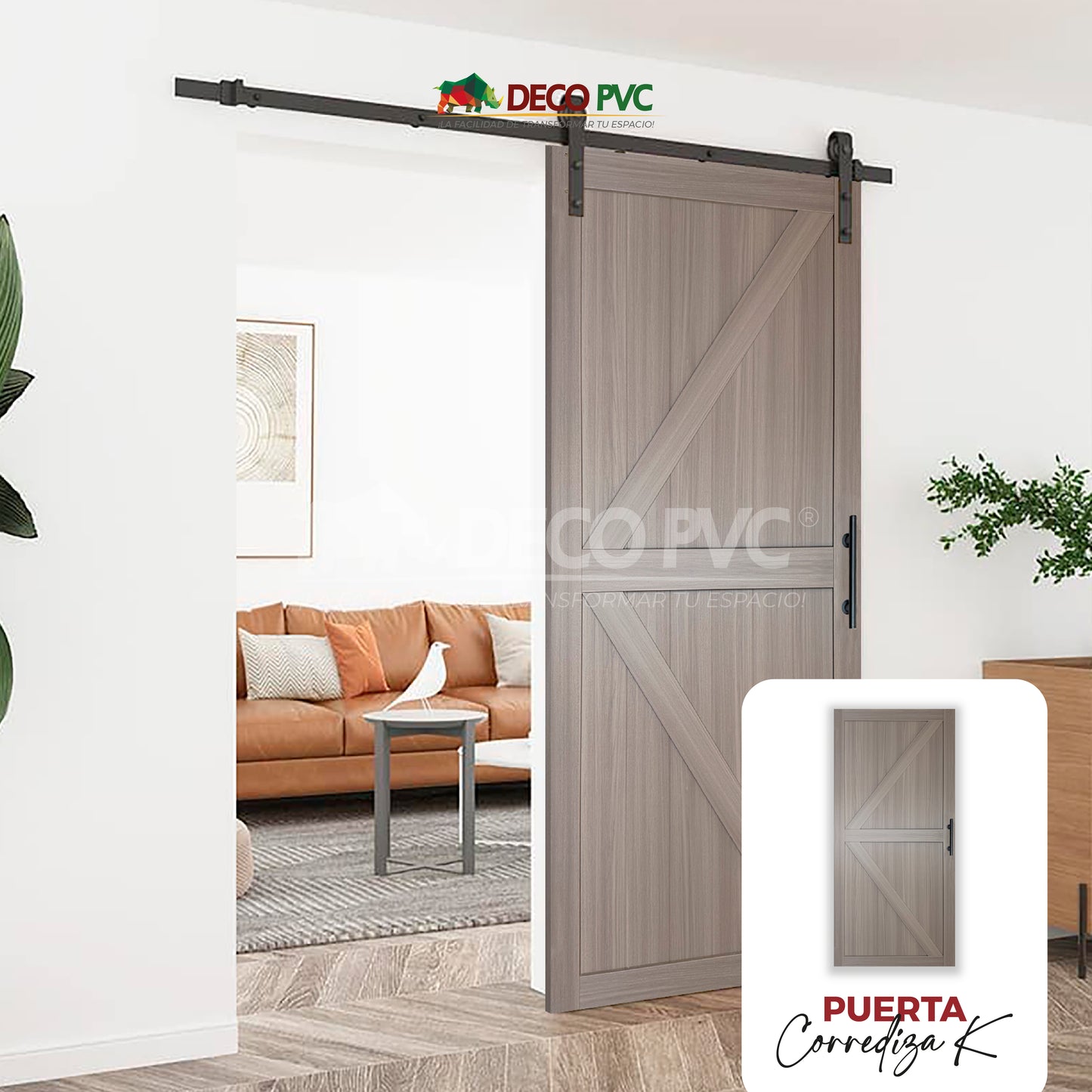 Puerta corrediza tipo granero de MDF con Riel de Acero - Modelo K