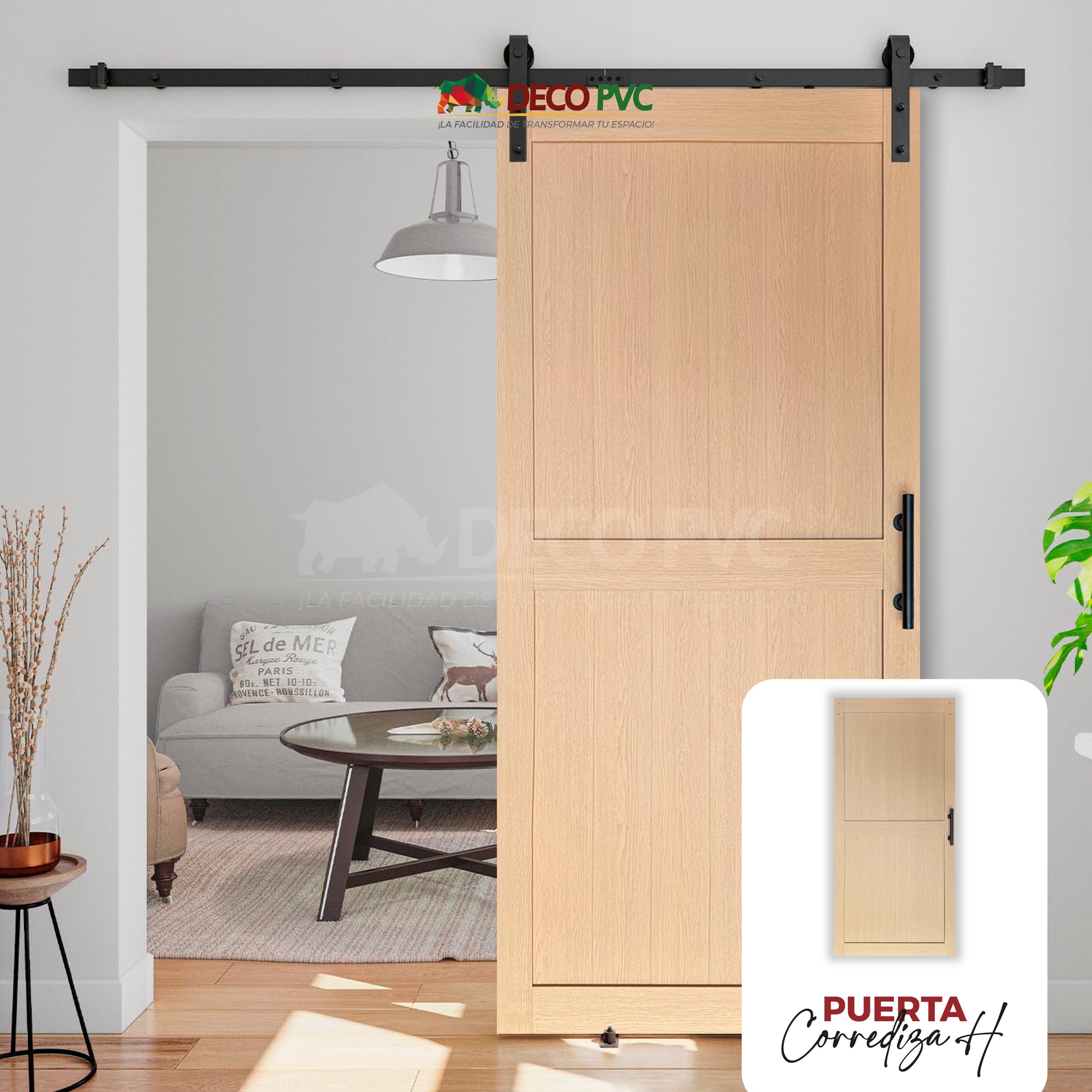 Puerta corrediza tipo granero de MDF con Riel de Acero - Modelo H