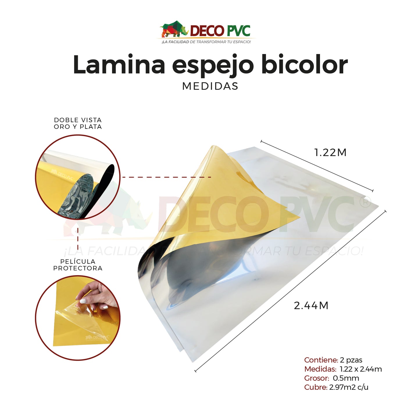 Dúo Lámina Espejo Bicolor 2pzas / 1.22m x 2.44m