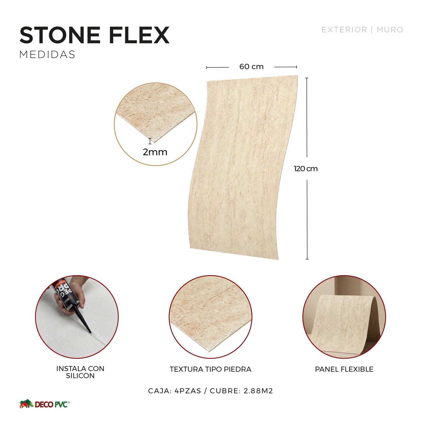 StoneFlex - Piedra Flexible / 4pzas / 60*120cm