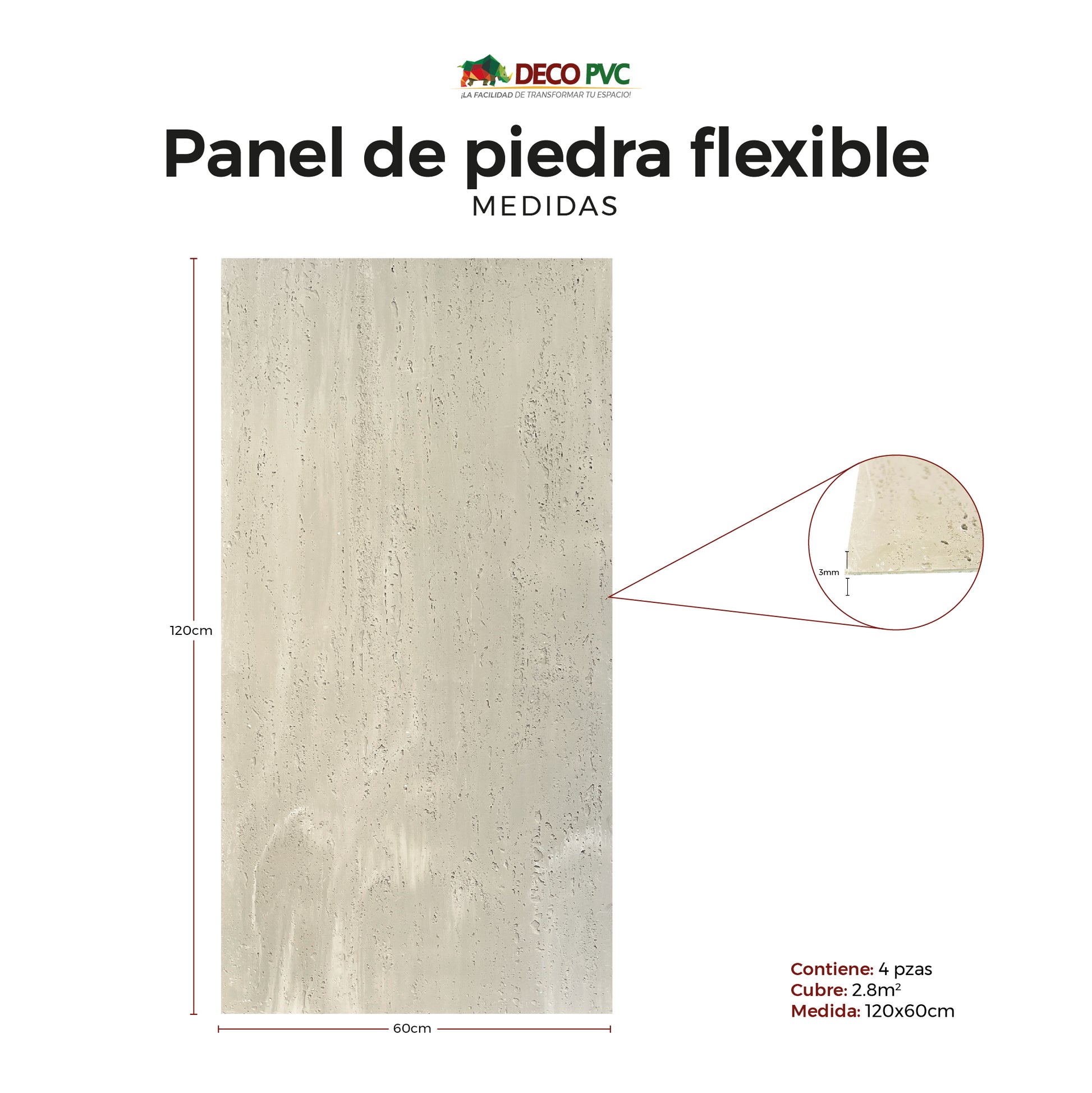 Panel de Piedra Flexible / 4pzas / 120*60cm