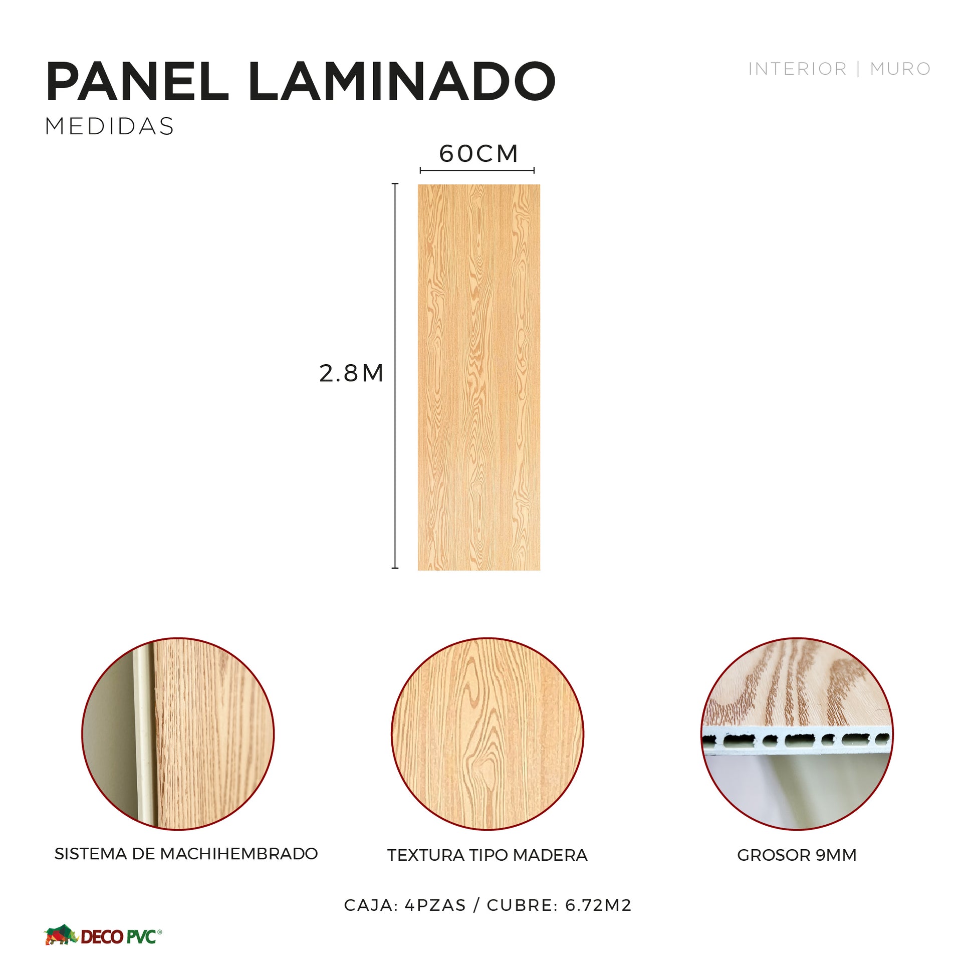Panel Laminado WPC / 4pzas / 60*280cm