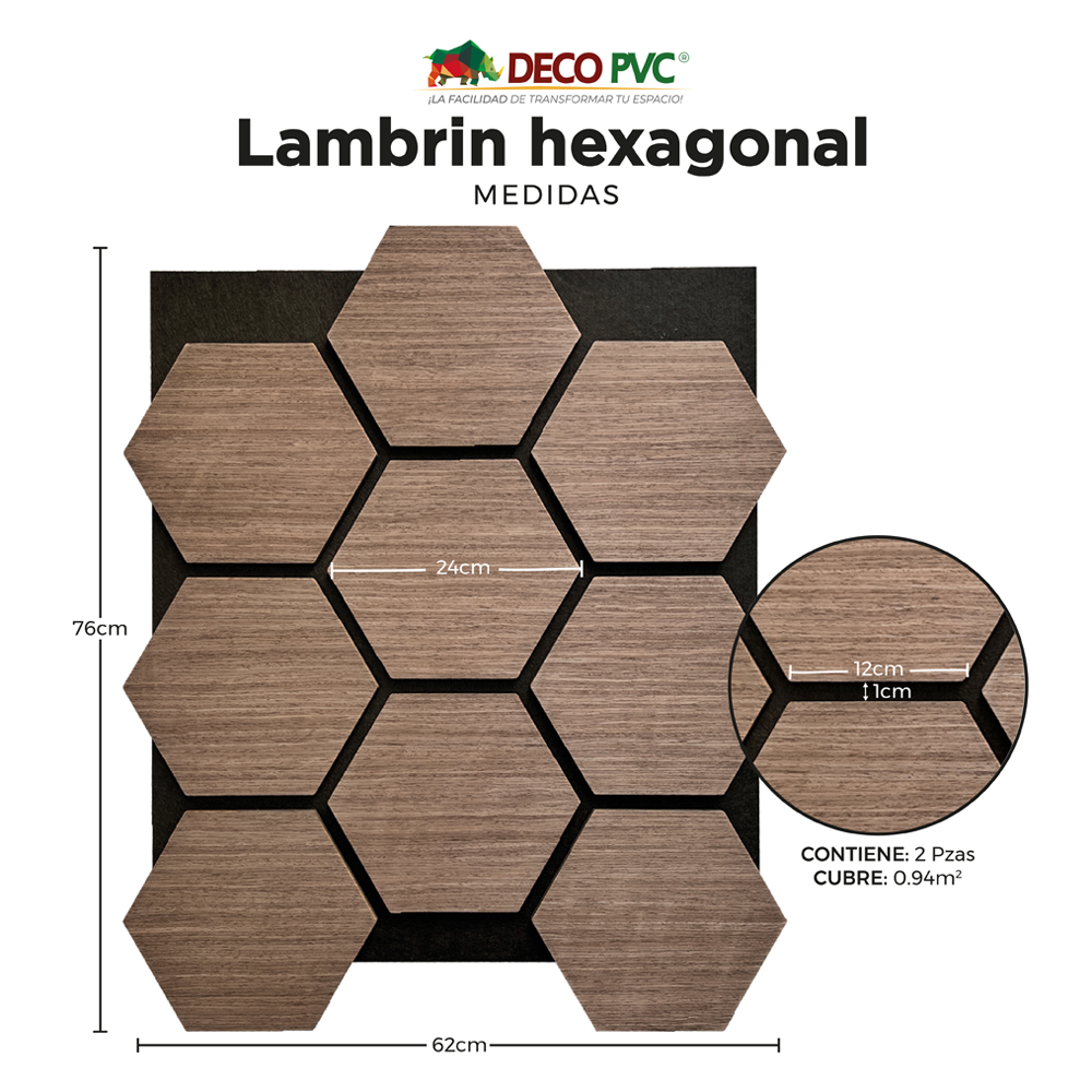 Lambrin Acústico Hexagonal / 2pzas / 62*76cm