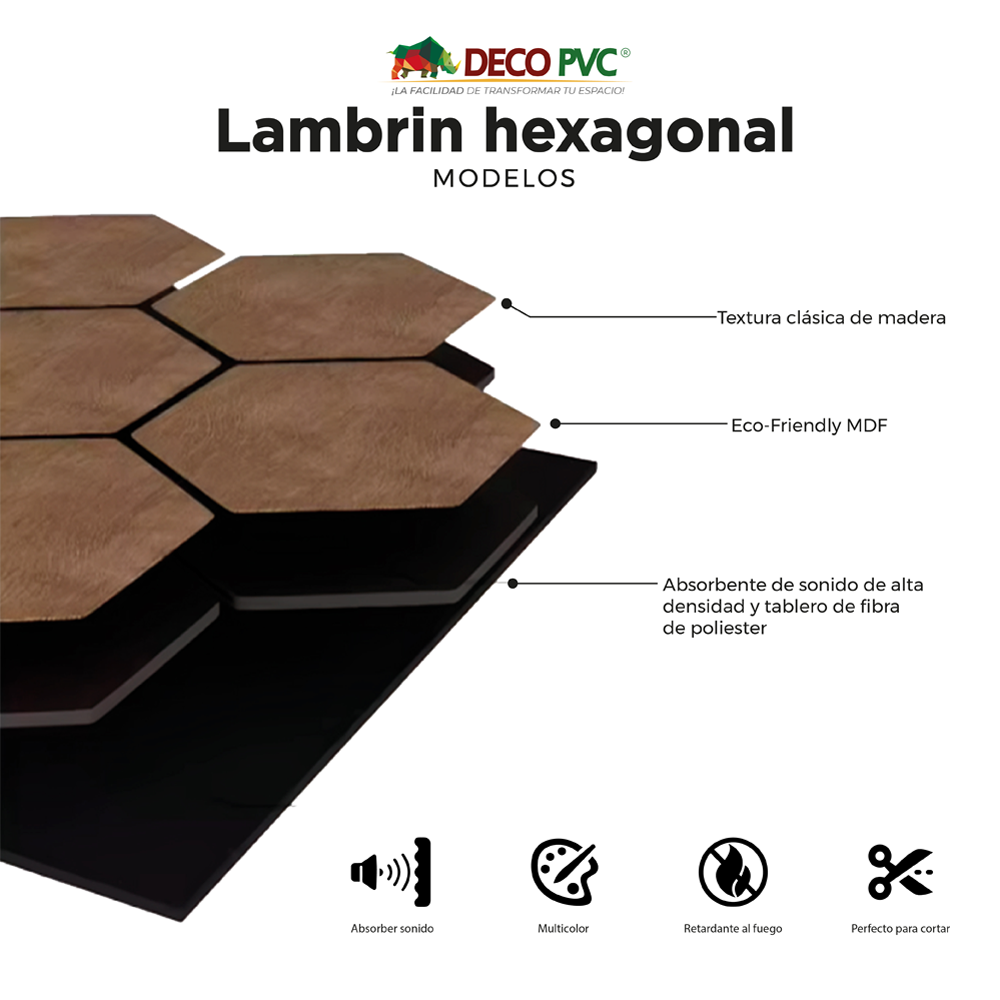 Lambrin Acústico Hexagonal / 2pzas / 62*76cm