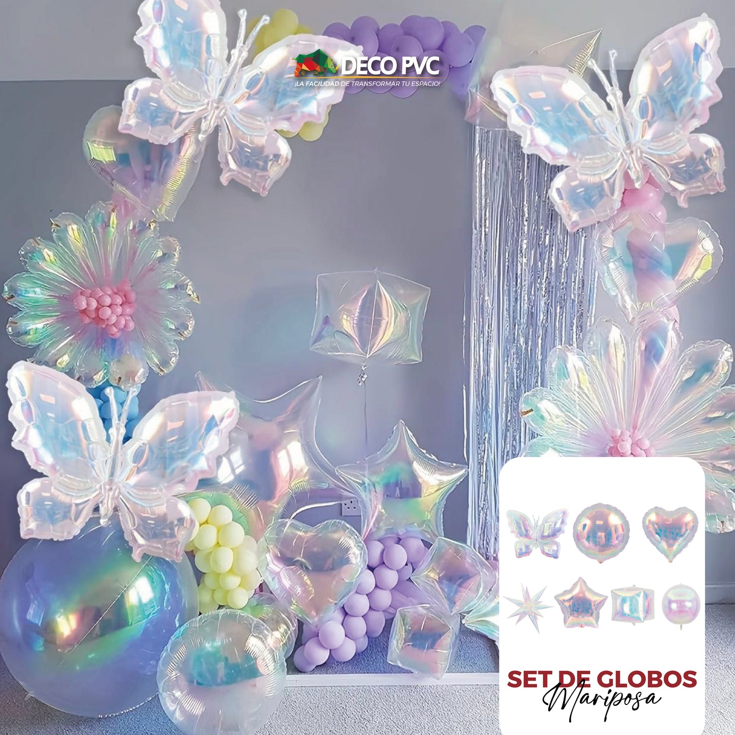 Set de Globos Mariposa Tornasol
