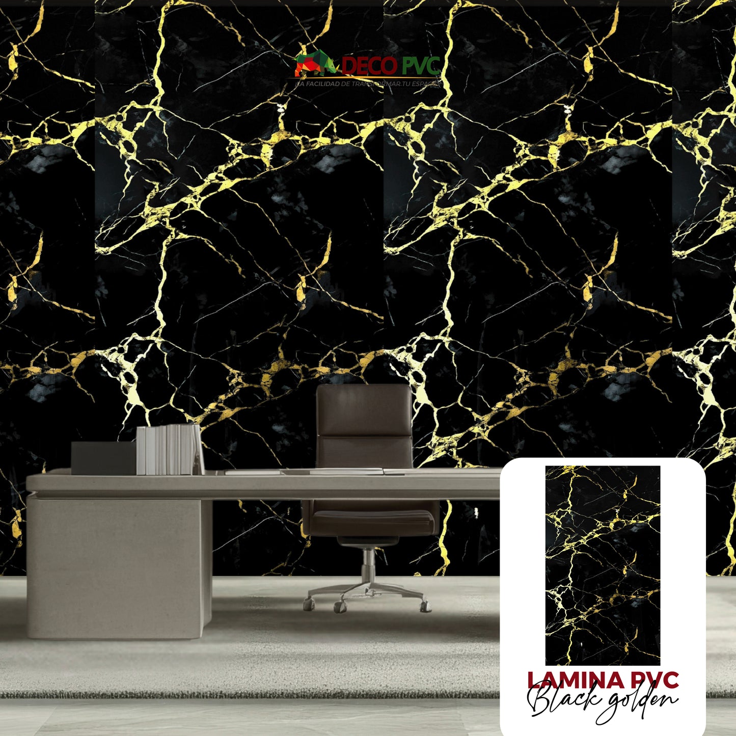 Pack 2 - Lámina Decorativa PVC - Oro Negra Mármol (3mm) / 1.22*2.44m