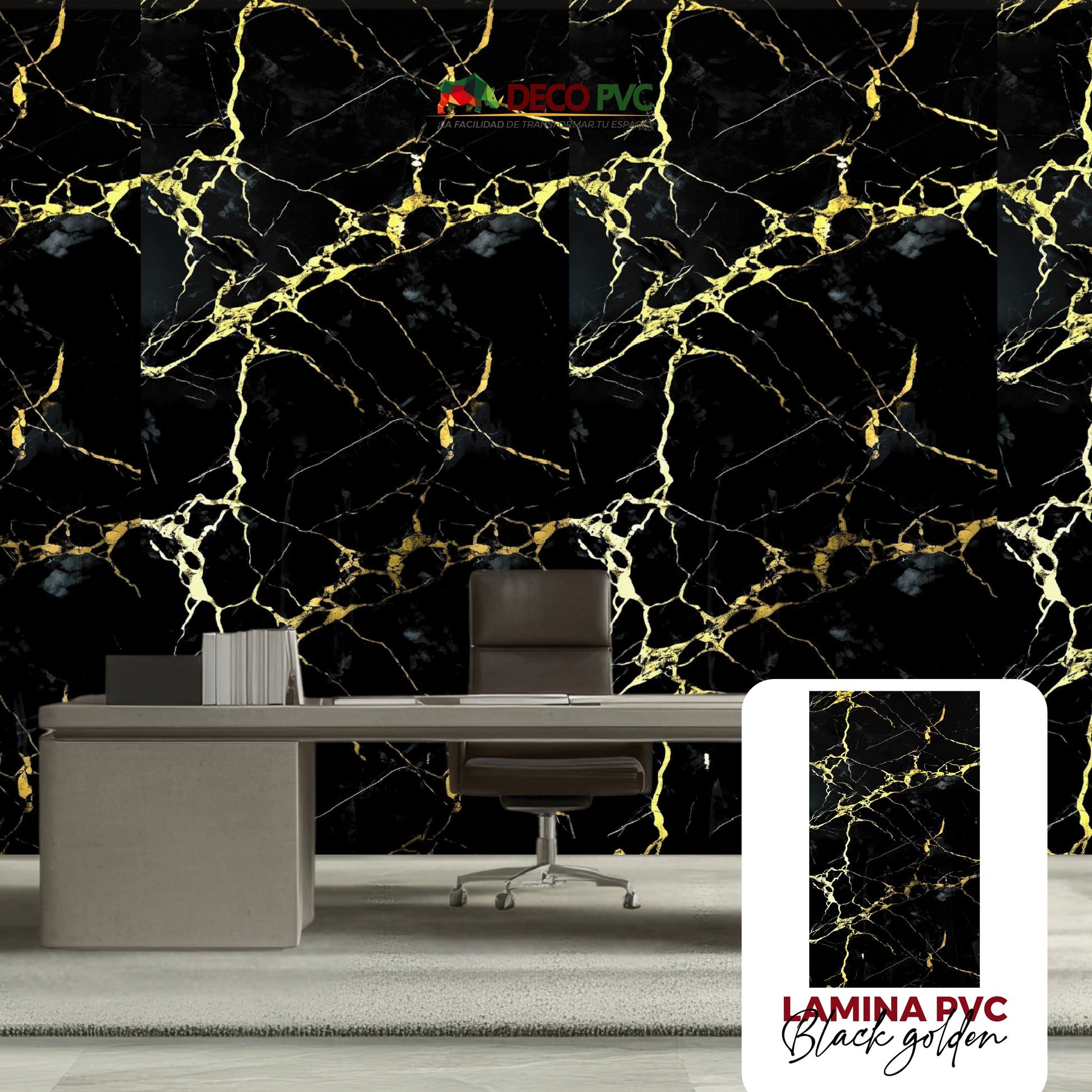 Pack 2 - Lámina Decorativa PVC - Oro Negra Mármol (3mm) / 1.22*2.44m