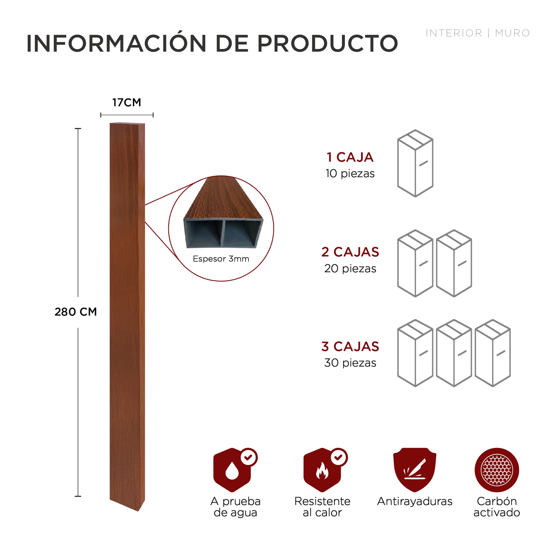 Viga para Interior WPC / 6pzas / 5*10*280cm