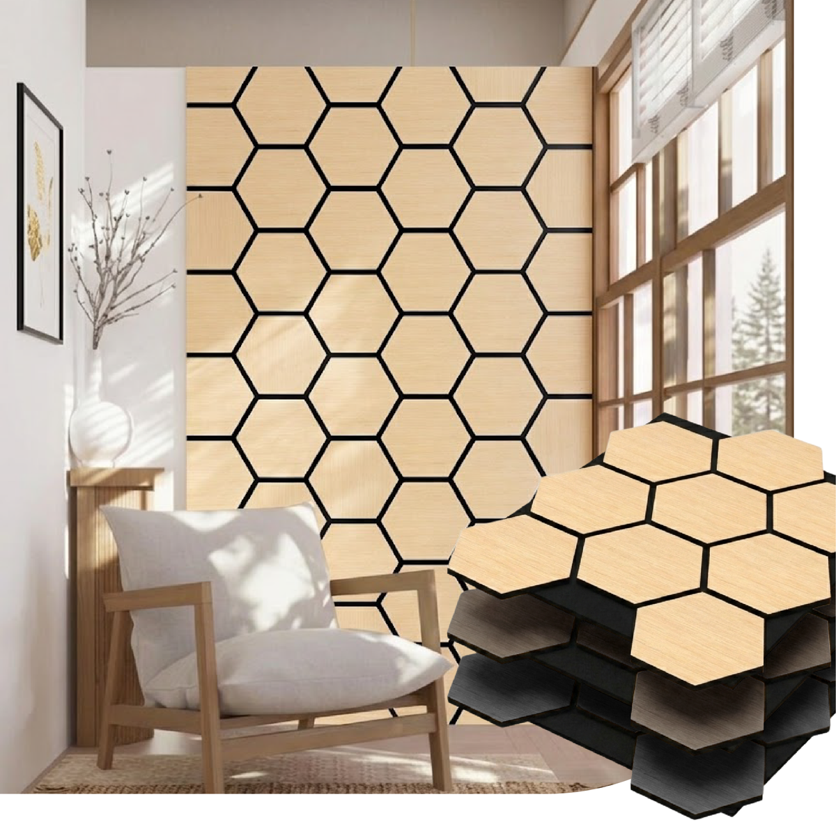 Lambrin Acústico Hexagonal / 2pzas / 62*76cm