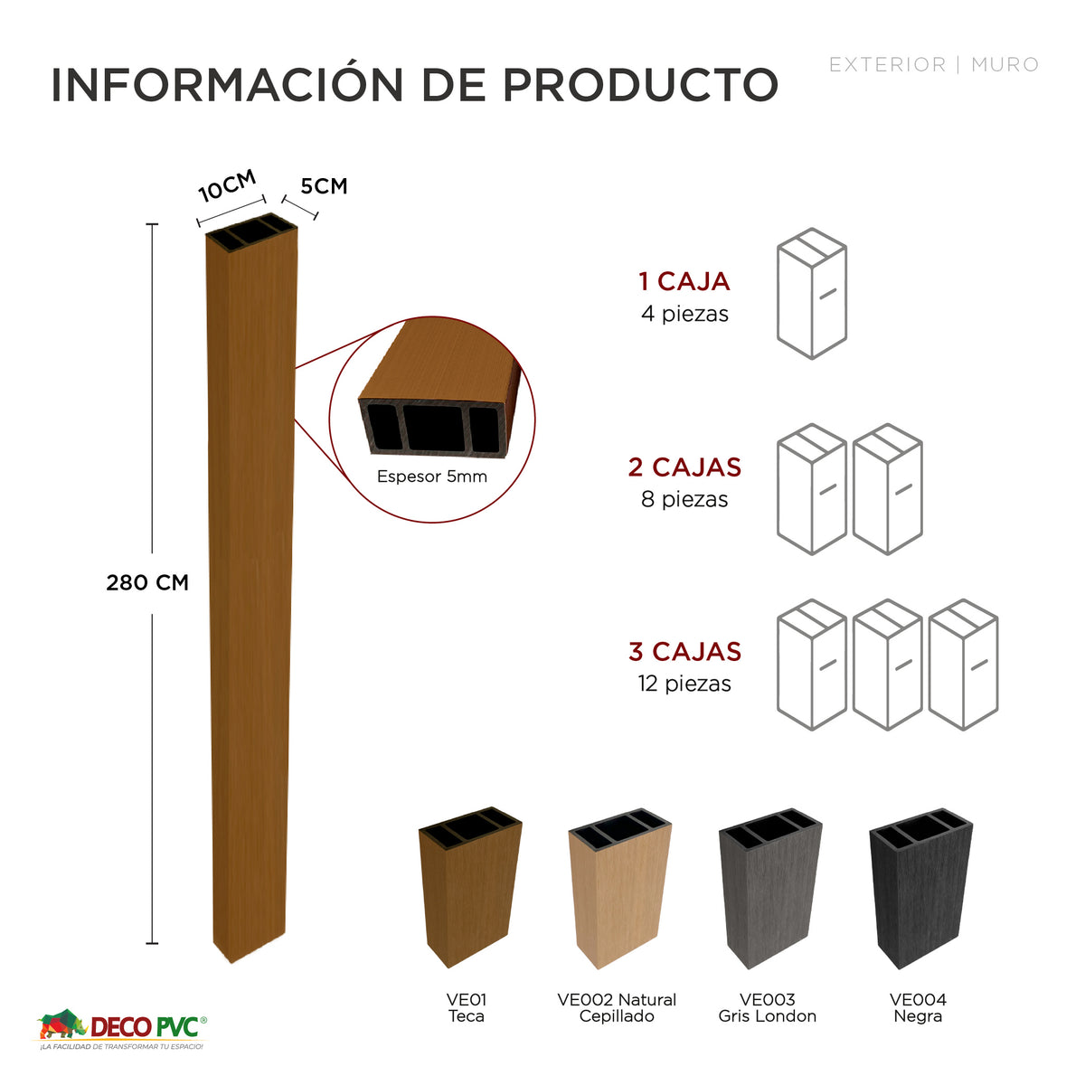 Viga para Exterior WPC / 4pzas / 5*10*280cm