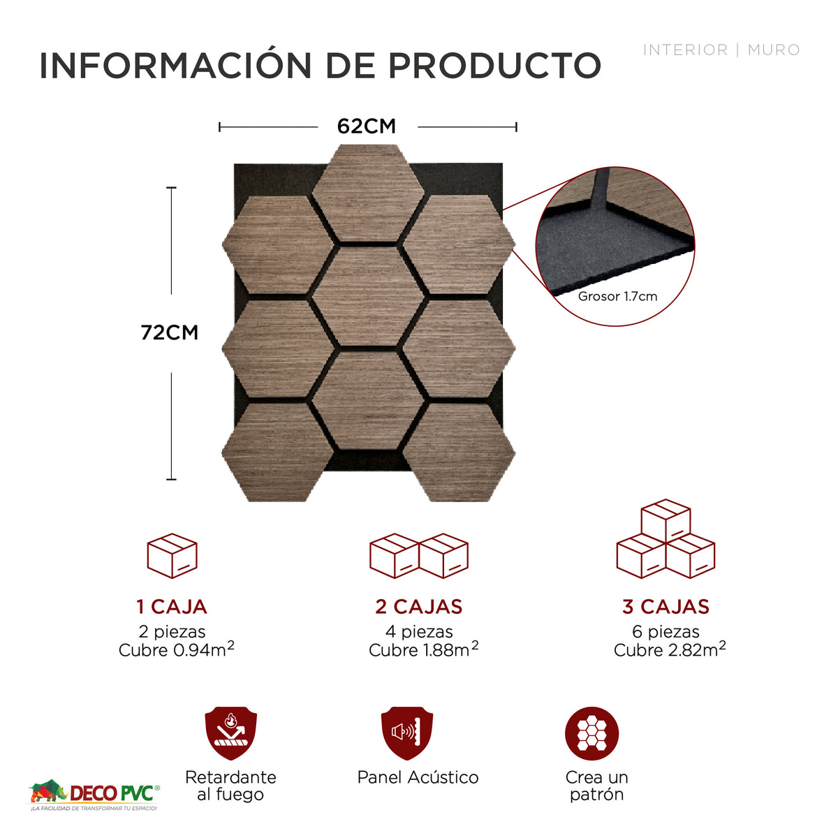 Lambrin Acústico Hexagonal / 2pzas / 62*76cm