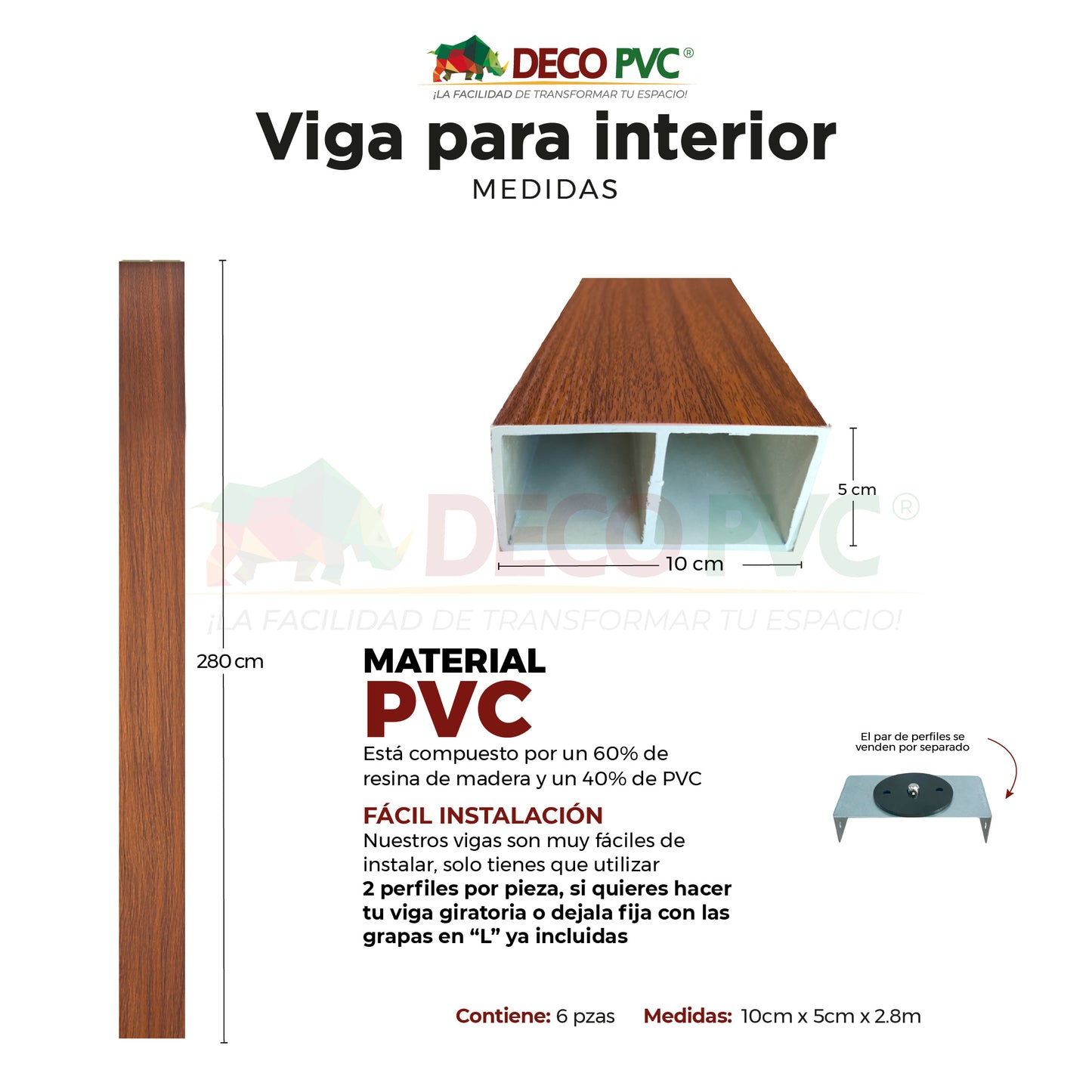 Viga para Interior WPC / 6pzas / 5*10*280cm