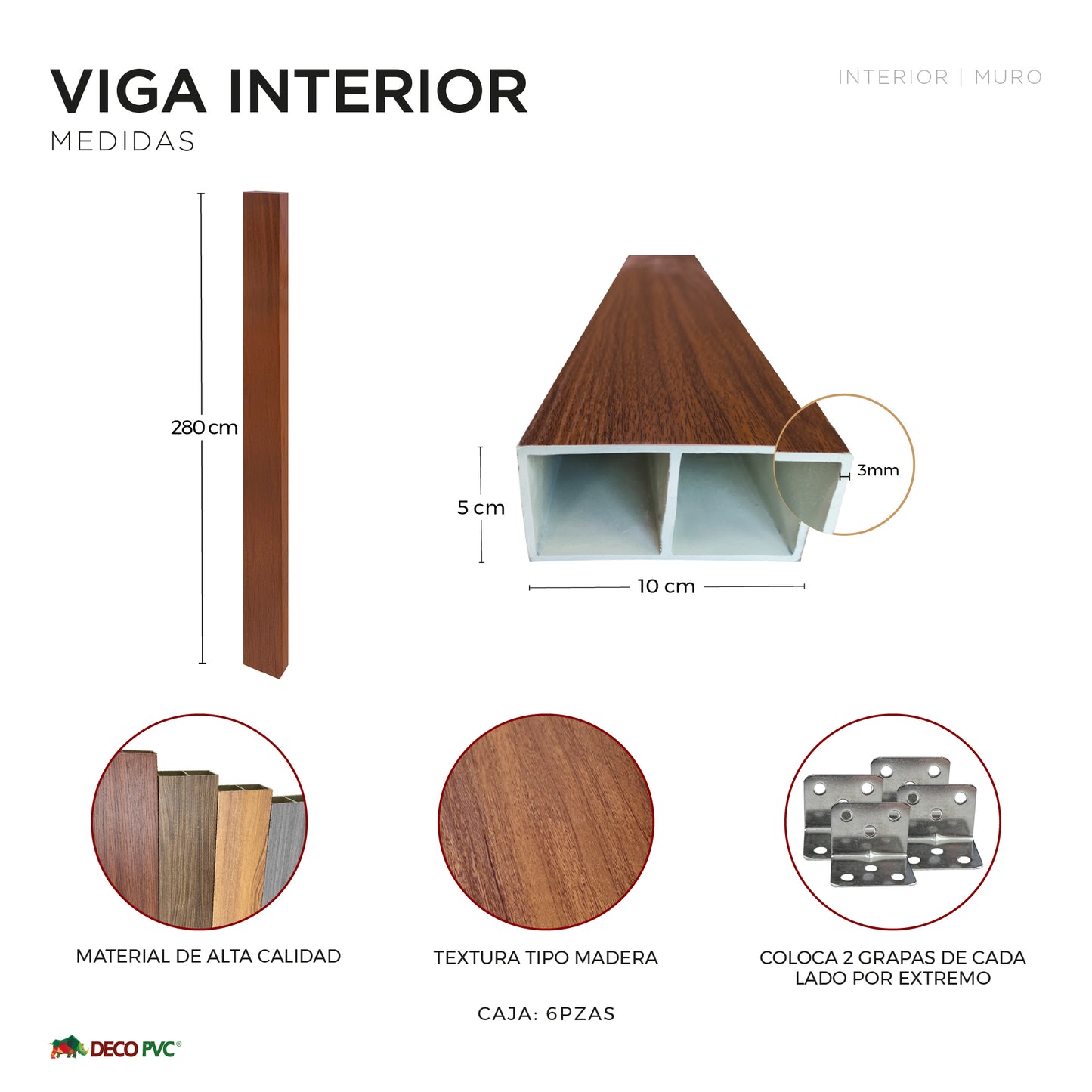 Viga para Interior WPC / 6pzas / 5*10*280cm
